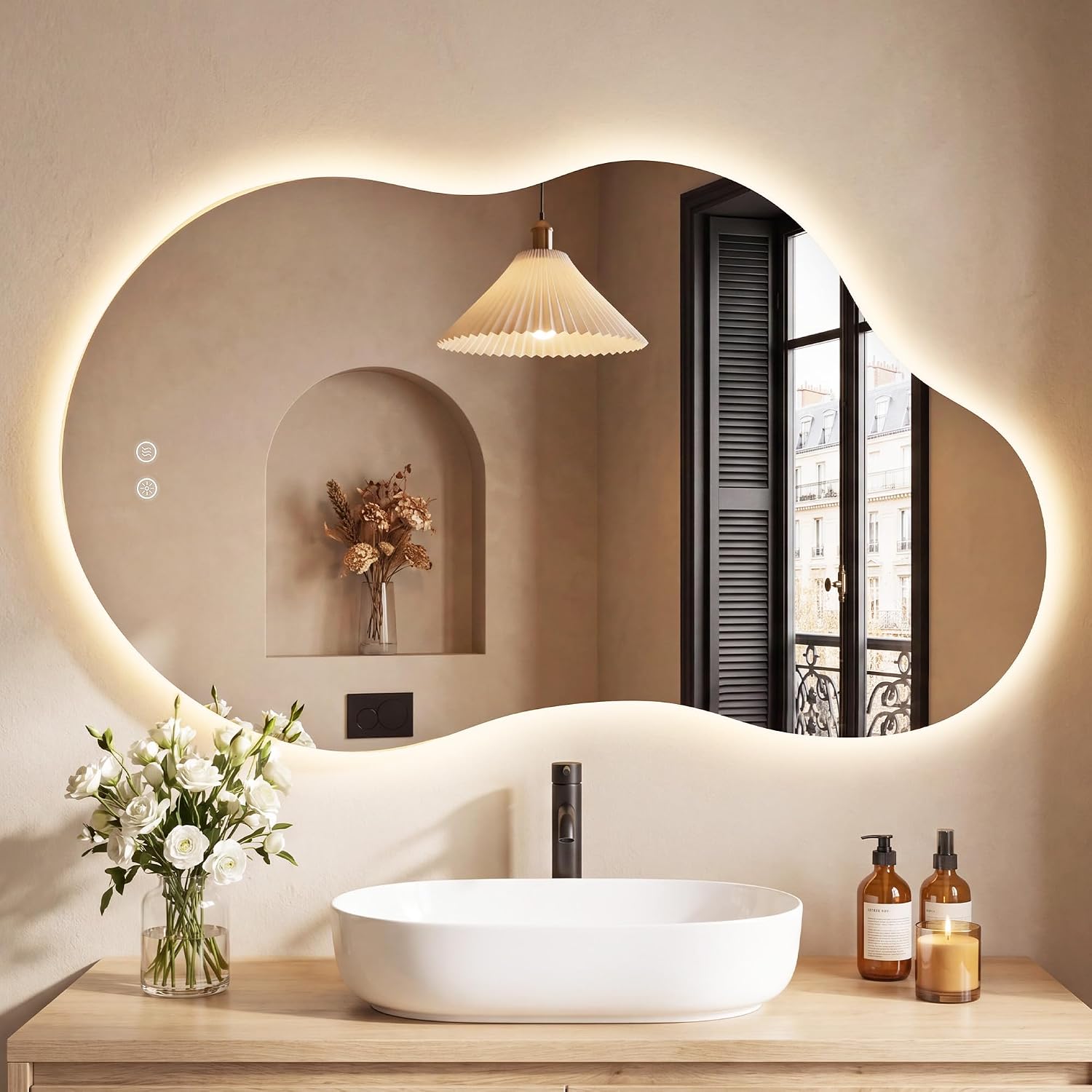 24" x 36" Irregular Backlit Bathroom Mirror, Anti-Fog | Tempered Glass, Cloud Shape, 3 Color Lighting, Stepless Dimming, Memory Function, HD Reflection, Wall Mounted