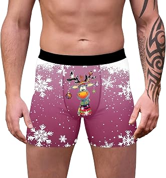 Novelty Boxers for Men, Loose Boxers for Men, Underwear Loose Festive Costumes Plus Size Boxers Reindeer Snowflake Santa Claus Printed Soft 3d Novelty Xmas Underpants Breathable Comfortable Retro
