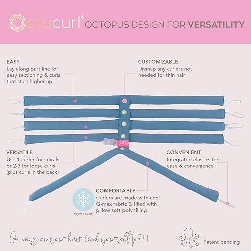 Miniatura 3 de No Headband Satin Octocurl - Rizador de pelo sin calor - Suave para rizos nocturnos - Rodillos de pelo sin calor (pelo corto - QMax - Algo azul)