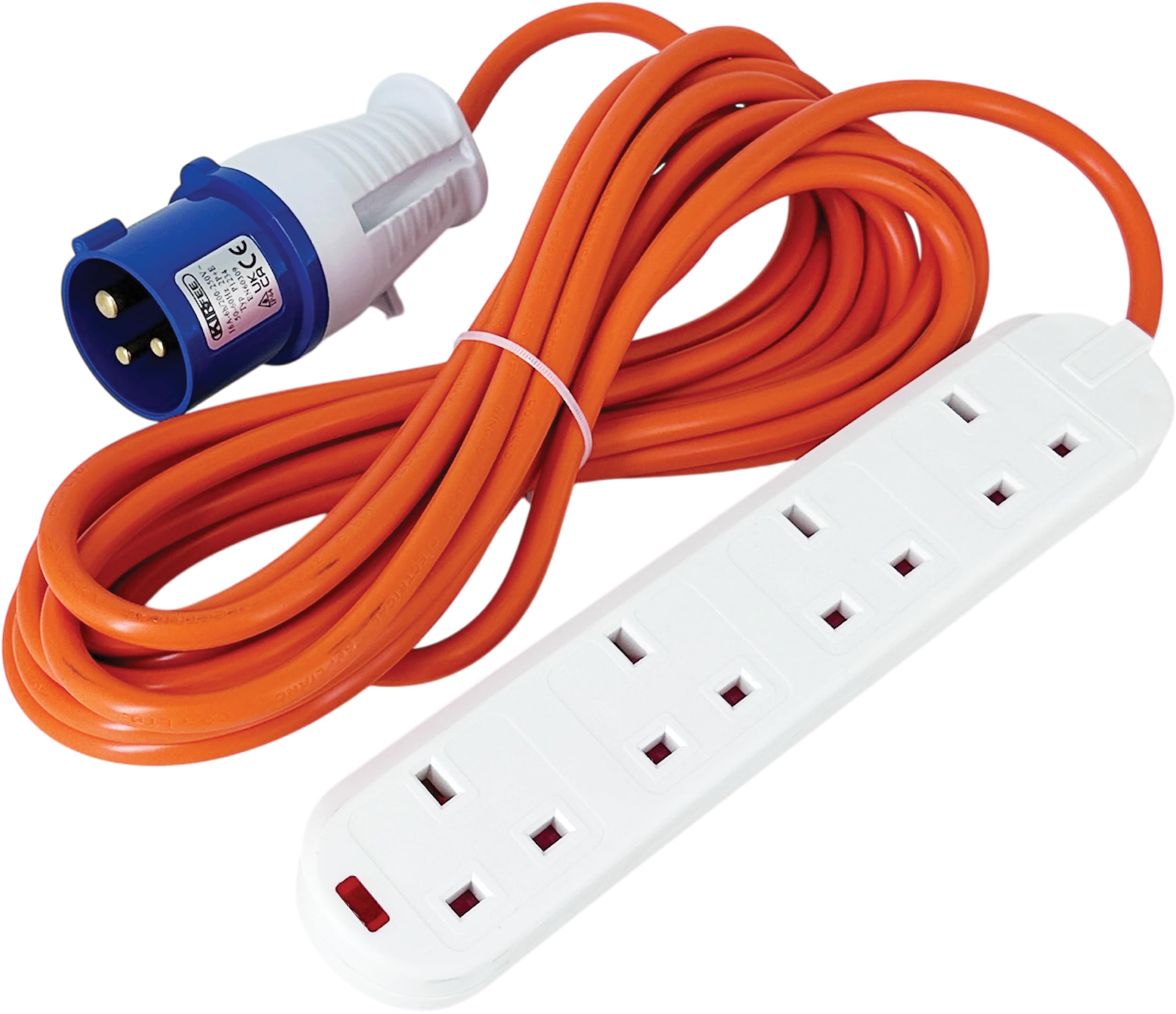 6M Camping Electric Hook Up Cable - 16amp to 13amp Adapter - 4 Gang Electric Hook Up For Camping - Heavy Duty Caravan Extension Lead, Ideal For Caravans, Generators, Motorhomes.