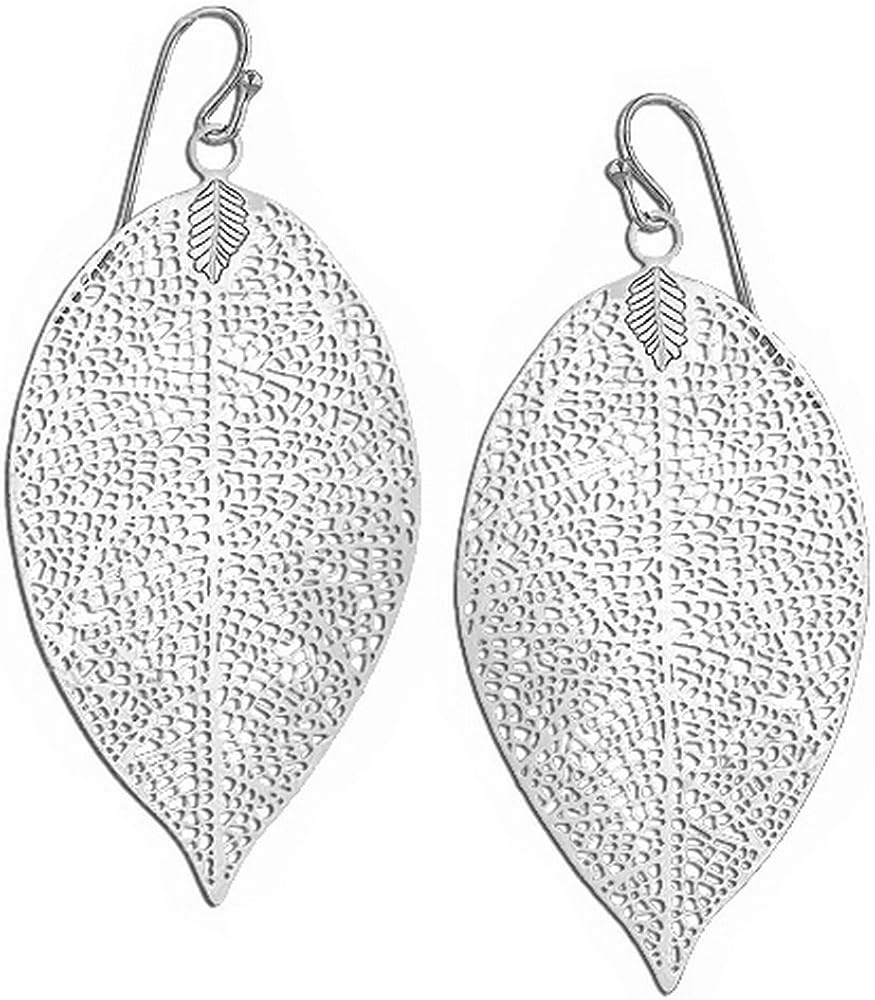 Boucles D'oreilles Pendantes Feuille D'or Jaune 18 Carats Faites à La