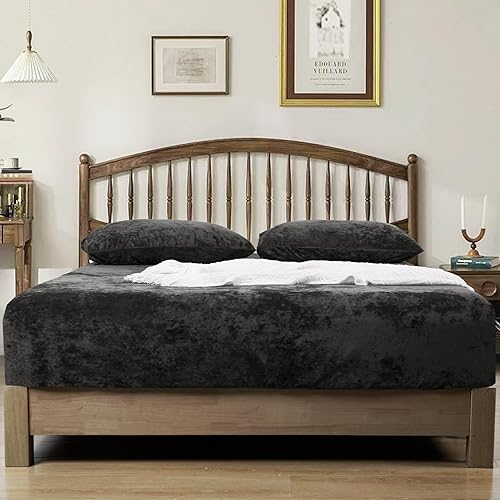 Miniatura 7 de PHF - Sábana bajera ajustable de terciopelo real tamaño King, 1 sábana súper suave y cómoda de vellón con bolsillo profundo de 15 pulgadas, para