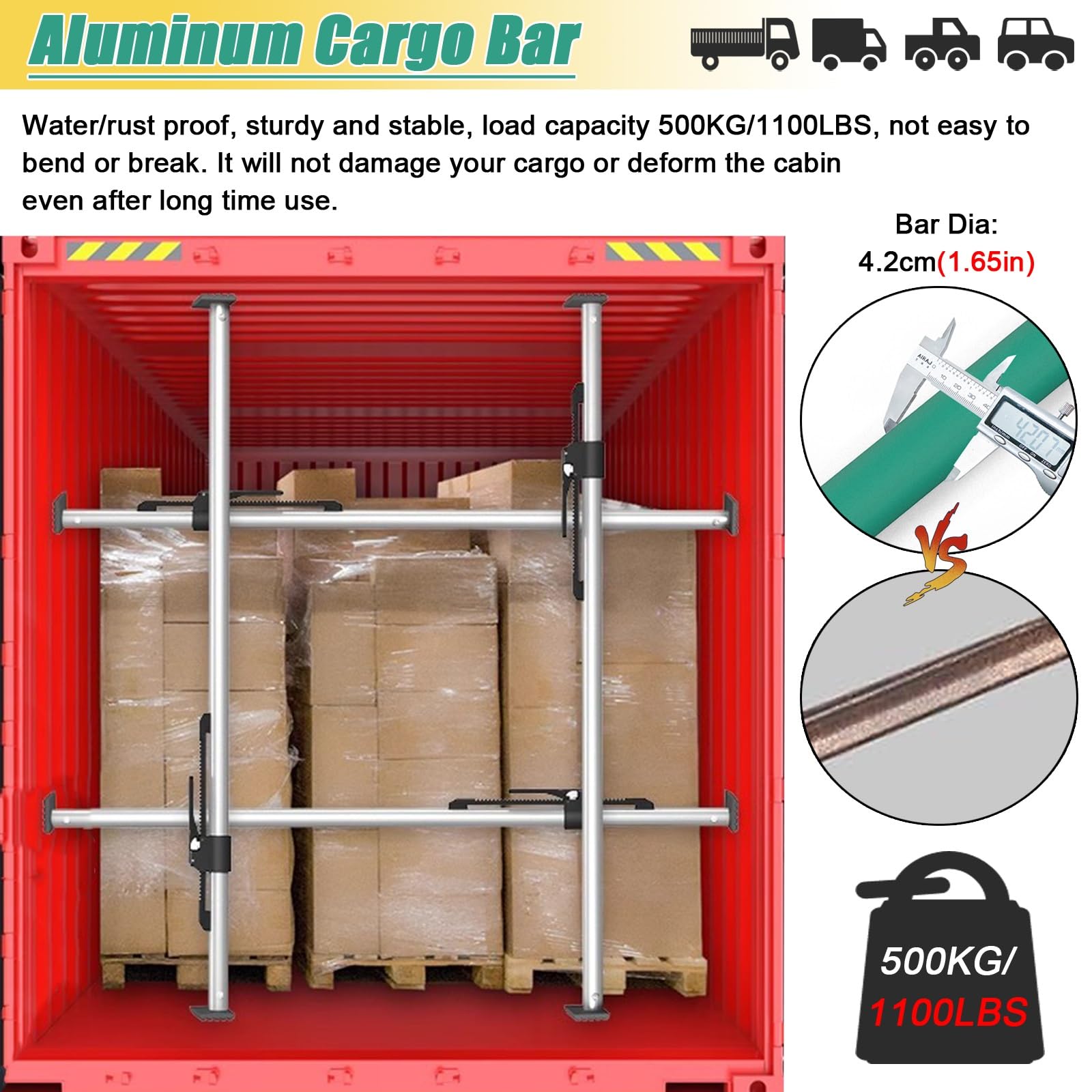 Ratschen-Ladungsstange, verstellbare Aluminium-Ladungsstange & Ladungsstabilisator - 3er-Pack für LKWs, Transporter & Anhänger - Ratschen-Stützstange zur Ladungssicherung