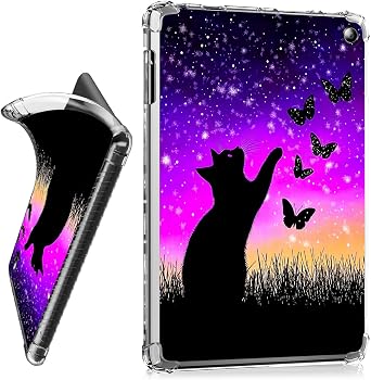 for 7" Kobo Libra Colour 2024/Kobo Libra 2 2021 eReader Clear Tablet Case, Transparent Shockproof Protective Shell Lightweight TPU Accessories Cover Women Man, Purple Dark Cat