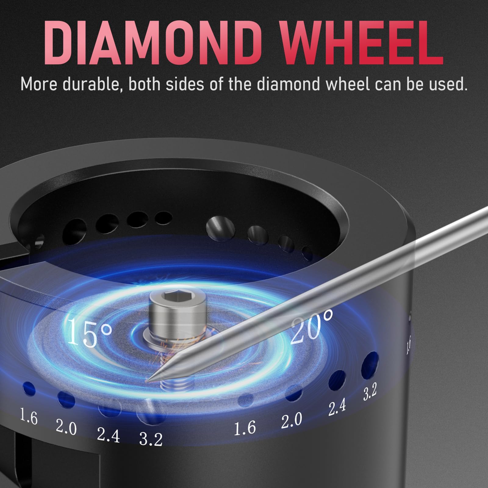 YESWELDER Affilatrice a elettrodo in tungsteno per saldatura TIG, portatile elettrico con display a LED, strumento rotante senza fili per saldatura TIG con scanalatura piatta per blocco di macinazione