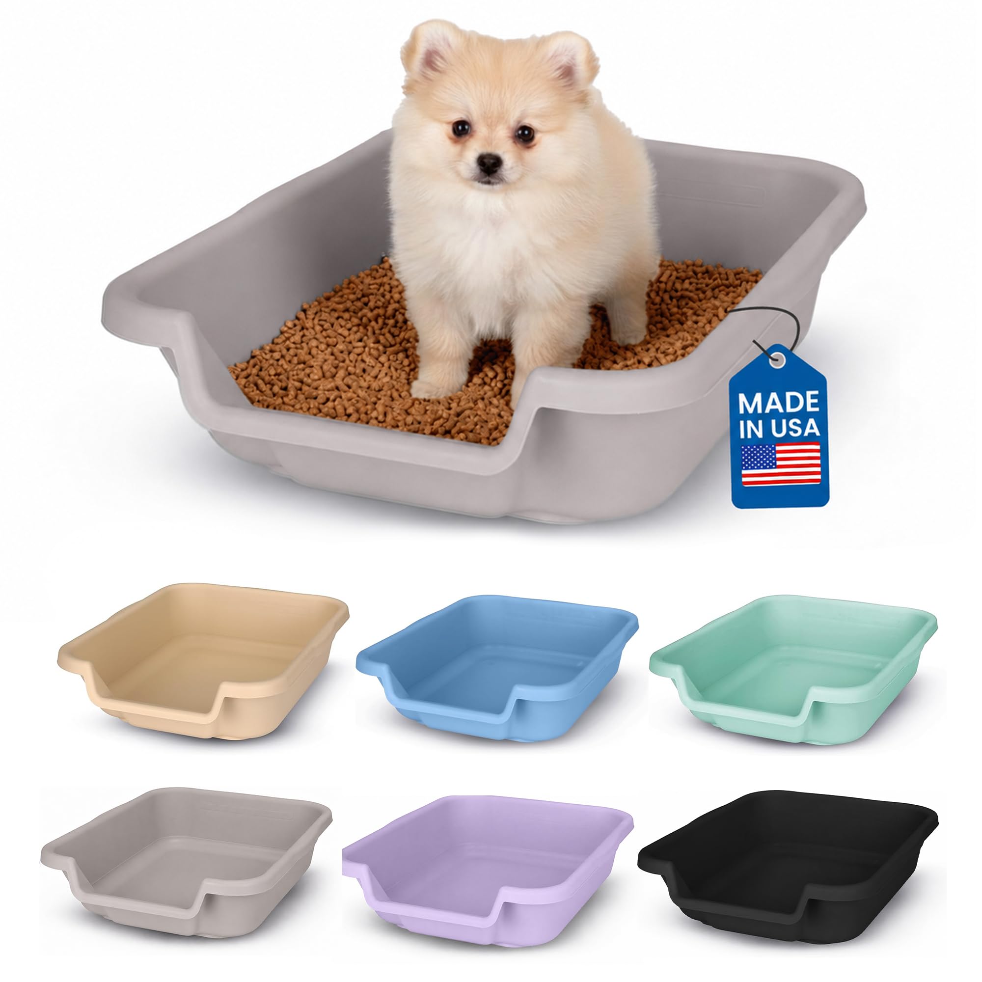Small Gray Litter Box, Durable &amp; Pet Safe, Open Top Entry, Comfortable for Dogs up to 6 lbs
