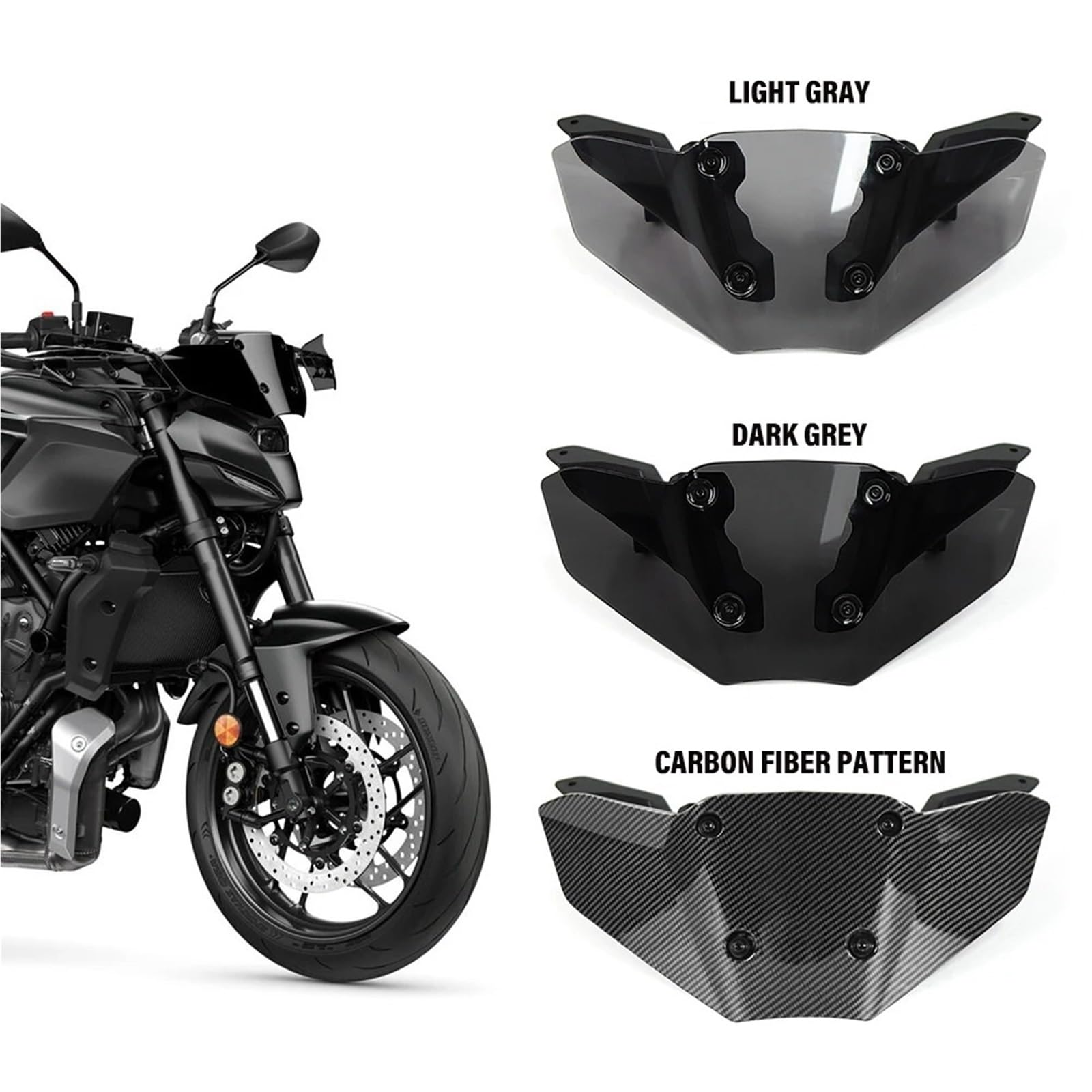 Motocicleta Parabrisas Delantero para MT-07 2025 2026 Parabrisas Carenado Motocicleta Deflector De Viento A Prueba(1set Black)