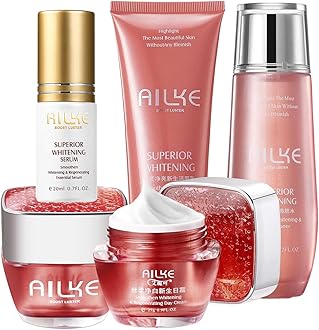 AILKE Brightening Skin Care Set, Reduce Dark Spots, Moisturizing, Clean Skin With Vitamin C, Sodium Hyaluronate, Rose Oil, Skin Radiant Kit For Women, Men