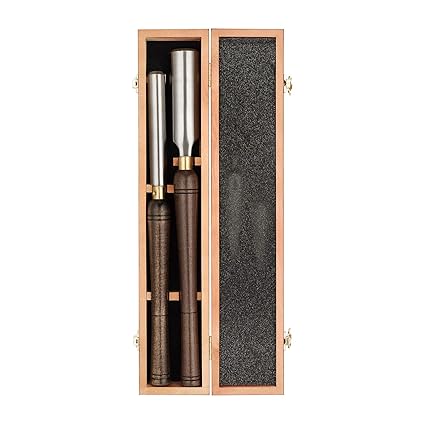 IMOTECHOM 2-Pieces HSS Roughing Gouge Lathe Chisel Set Wood Turning Tools with Wooden Box, 1-Inches and 2-Inches