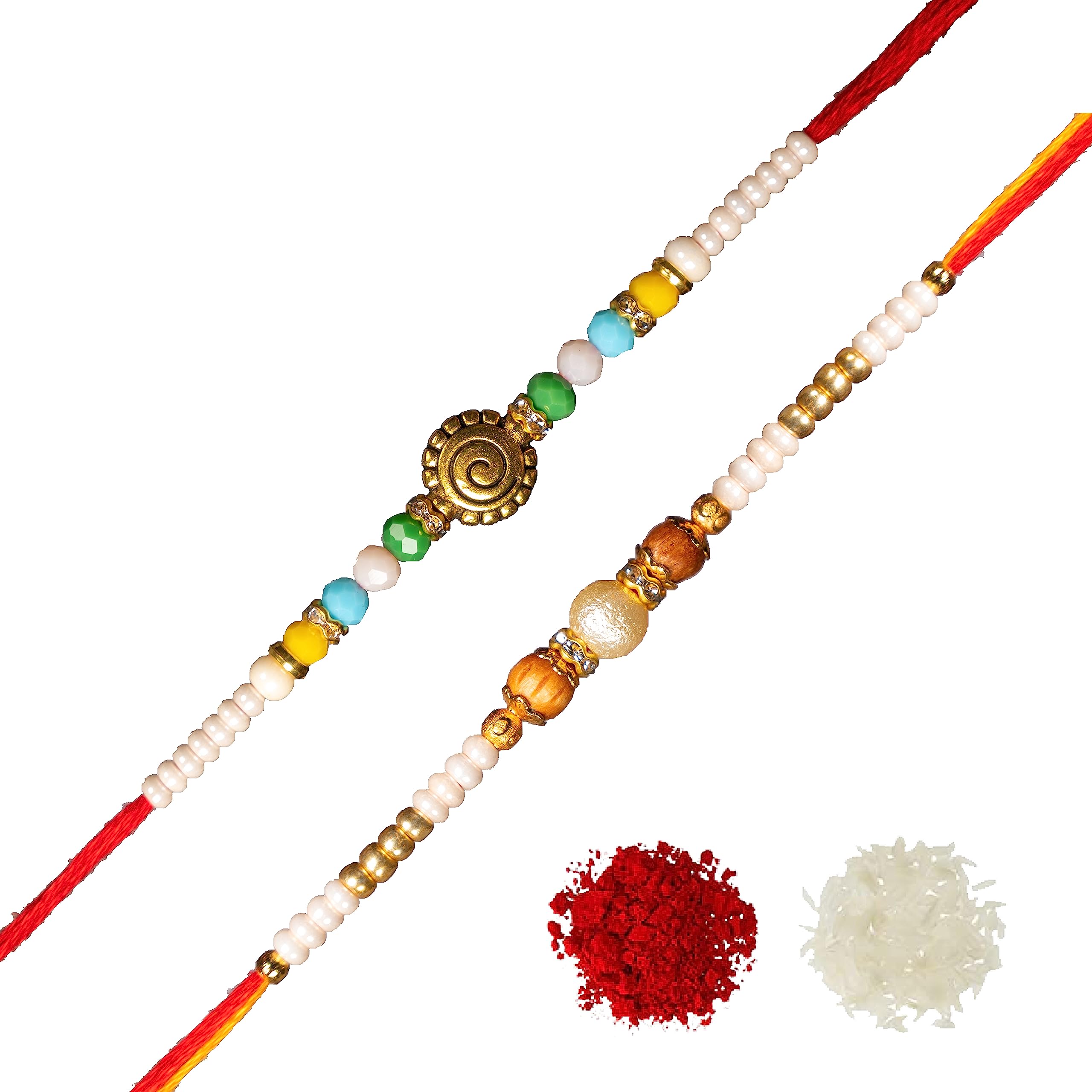 SHOPOGENIE Rakhi For Brother Bhaiya Bhabhi | Rakhi Combo | Rakhi Gift Set of 2 Rakhi Thread With Roli Chawal And Greeting Card | Best Rakhi Gift For Brother