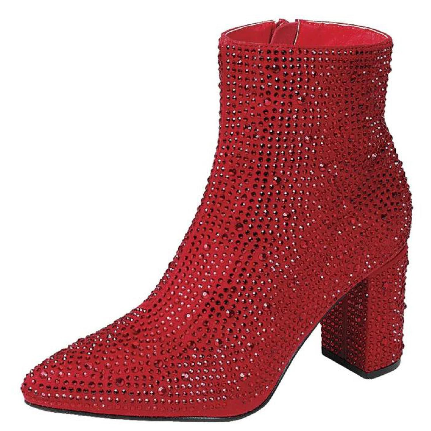 Women Rhinestone Block Chunky Heel Ankle Bootie