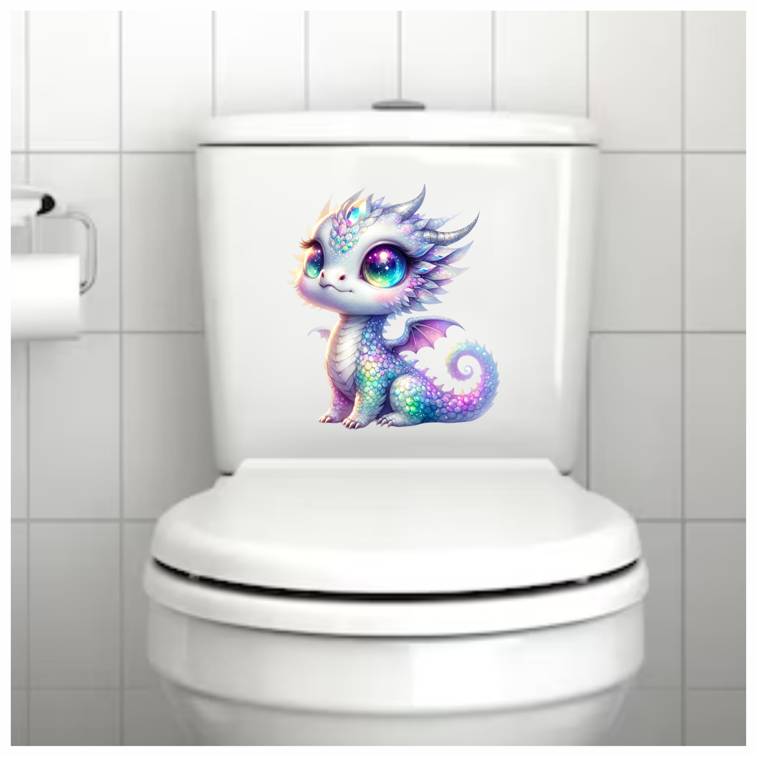 x4 Baby Dragon Vinyl Stickers Cover Marks Non Transparent Waterproof Decals 1@ 20cm Tall Ideal for Toilets or car. 3@ 7cm Tall Ideal for Phone case Cups & Wine Glass (Glitter White) - Image 2