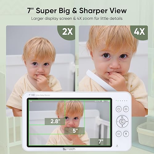 Miniatura 2 de bonoch Monitor de bebé MegaView con cámara y audio, 7 pulgadas 720P HD Video Baby Monitor sin WiFi, batería de 6000 mAh, modo VOX, visión nocturna