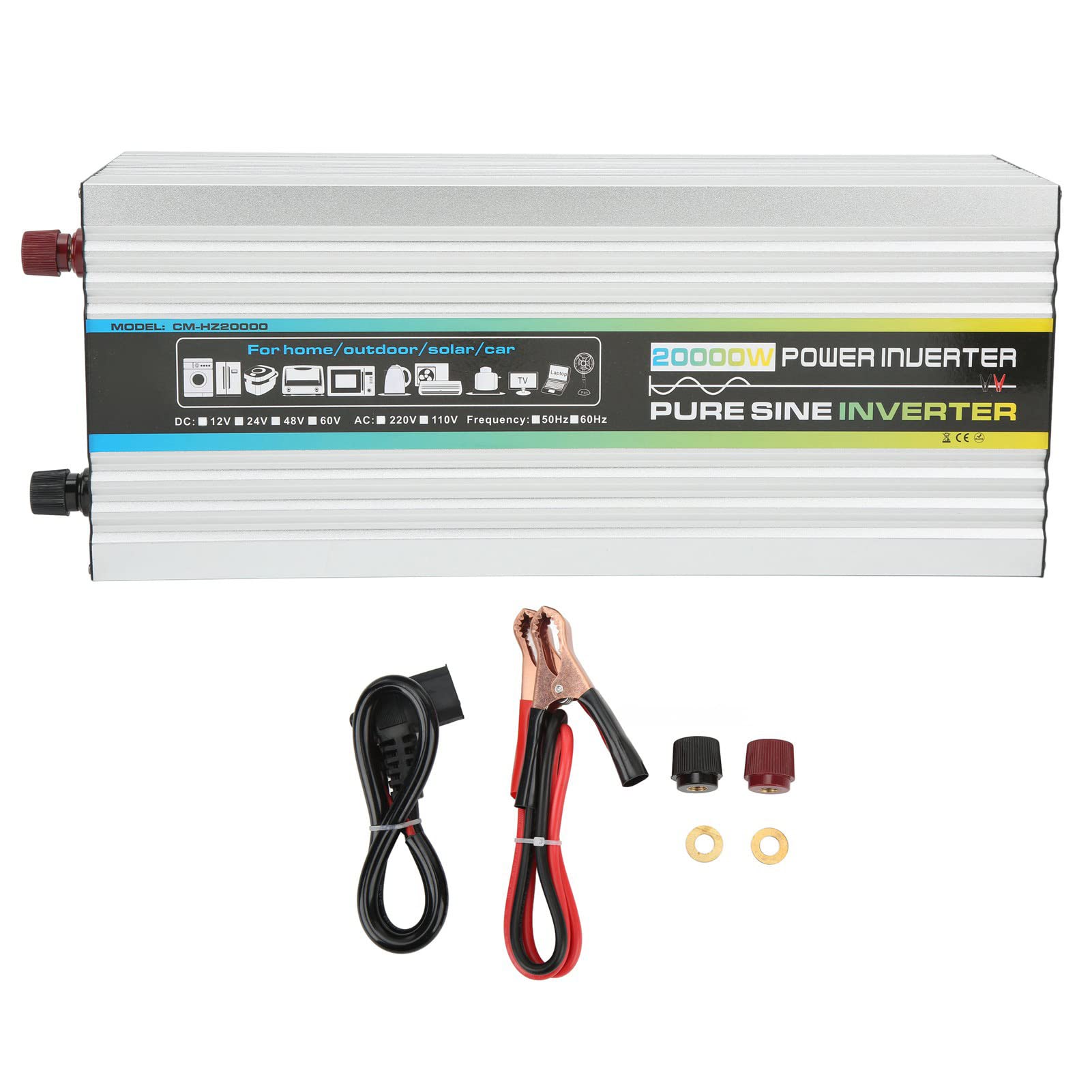 Changor Inverter a Onda Sinusoidale Pura da 4000 W con Controllo Intelligente della Temperatura per, Barche e Applicazioni Solari Lega di Alluminio 17,2x7,1x5,3 Pollici (DC48V)