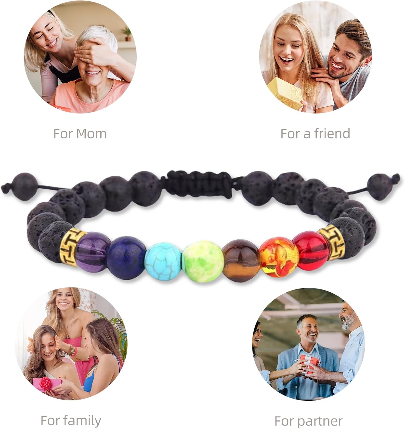 Lava Rock Chakra Bracelet 7 Chakra Real Stone Healing Crystal Bracelets 8mm Natural Stone,Bead Bracelet with Adjustable Braided Rope for Yoga Essential Oil Diffuser,Natural Stone Gifts for Women - Image 6