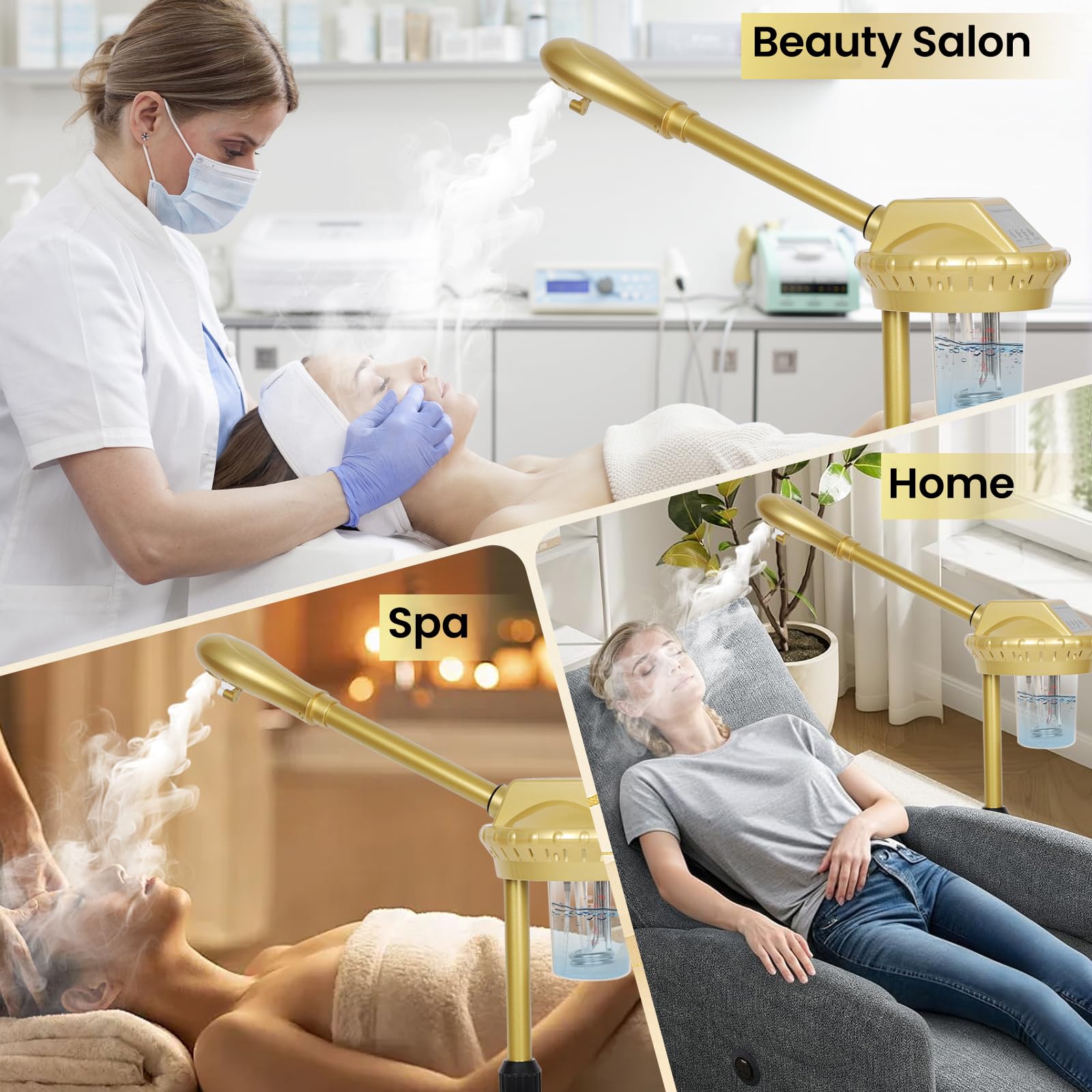 Vaporizador facial profesional con más vapor para una limpieza profunda e hidratación, vaporizador para esteticistas sobre ruedas con ajuste de tiempo, altura ajustable para mayor belleza