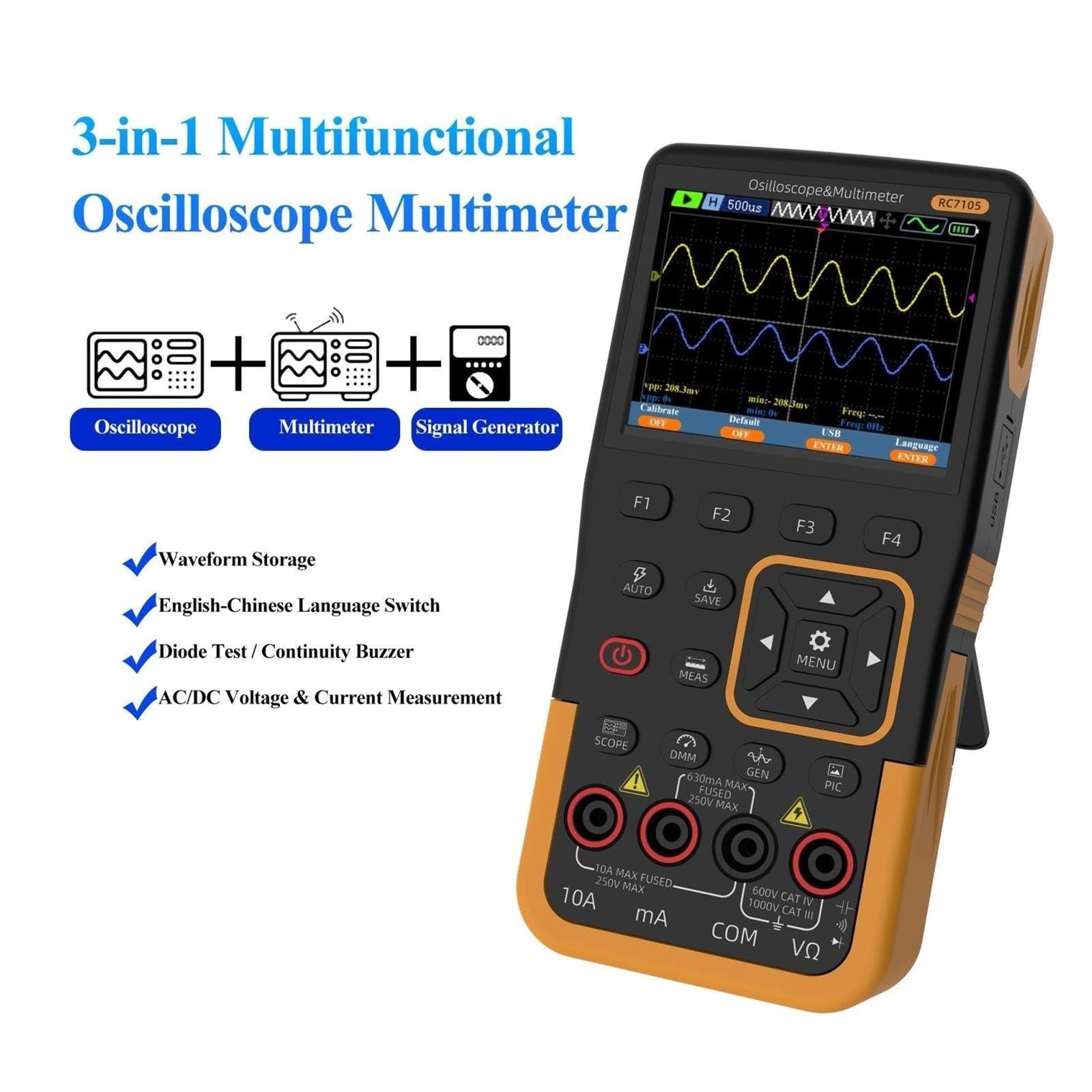 Osciloscopio Digital Generador multímetro osciloscopio portátil 3 en 1 de Doble Canal 50MHz