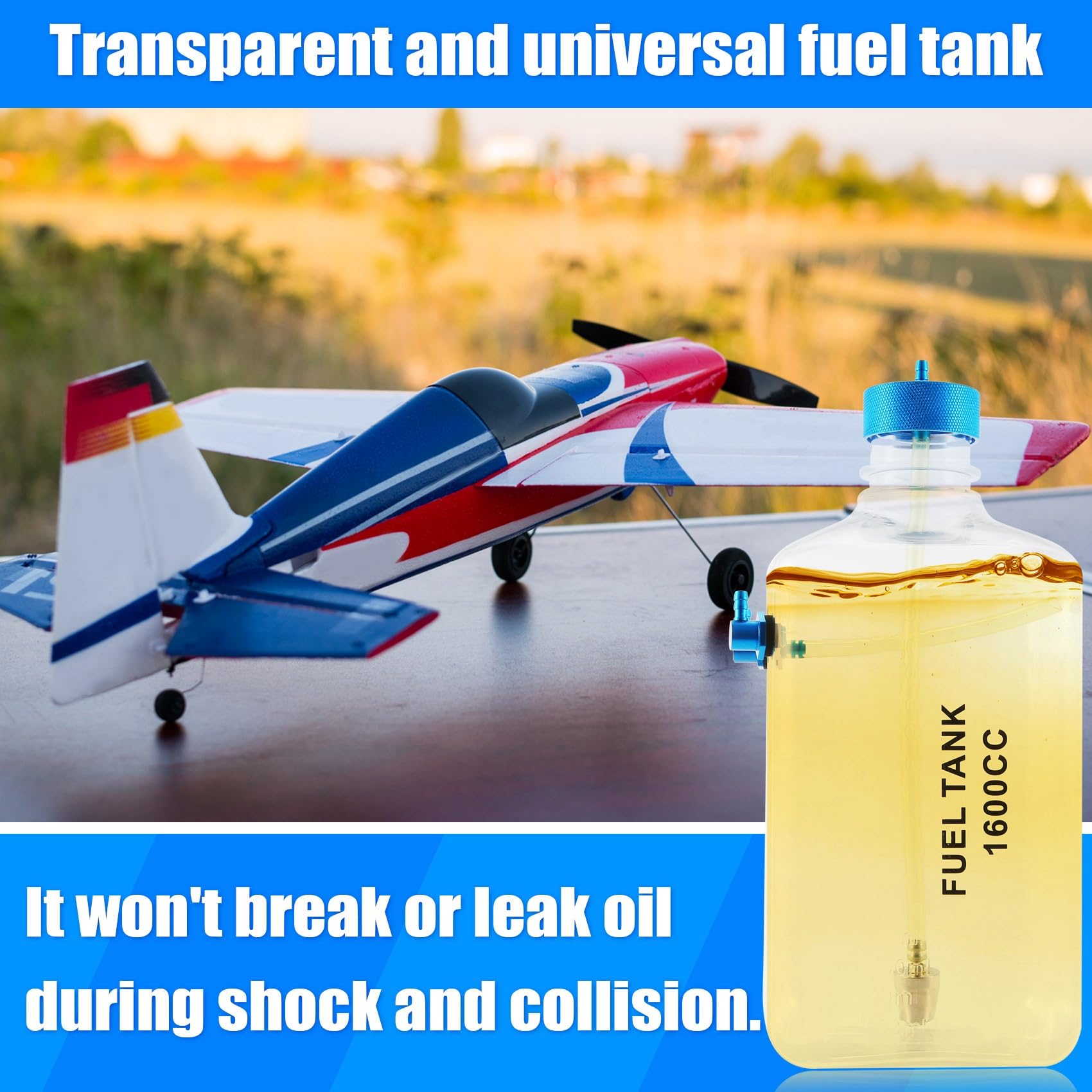 Kraftstofftank Benzin Transparente Plastikflasche 1600CC CNC für RC Gas und Nitro Flugzeug