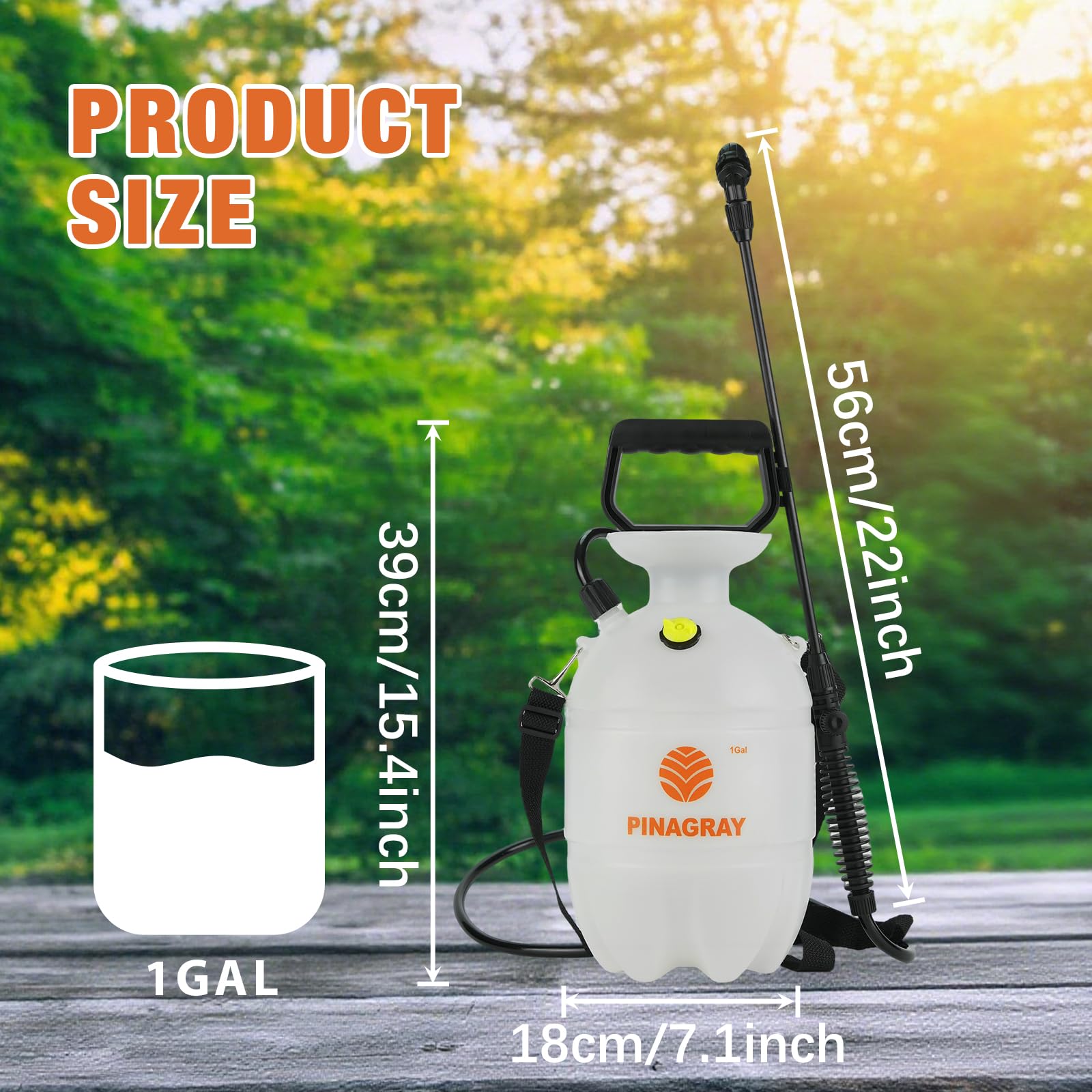 Pulverizador de presión de 1 galón/3.78 L – Bomba multiusos para jardín, césped y hogar con 2 boquillas, correa para el hombro y guantes, ideal como rociador de hierbas, plantas y agua