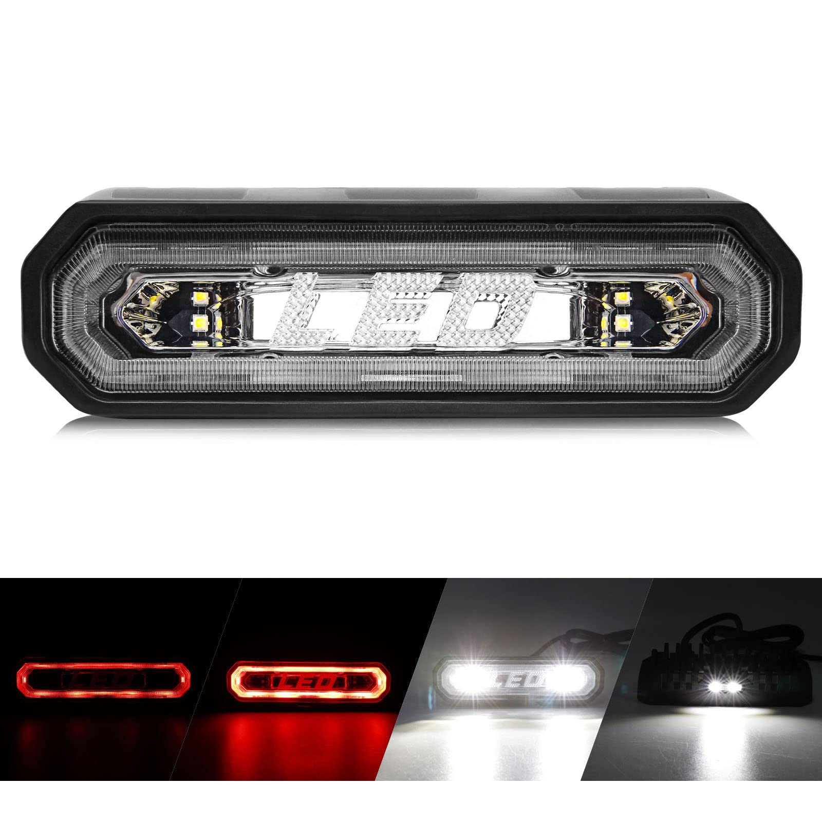 OPPBUY UTV LED Chase Brake Tail Lights,5 Modes Chasing Brake Light Bar,Strobe/Courtesy/Reverse/Running/Brake Light Compatible with 1.75''-2'' Roll Bar UTV ATV-1 Year Warranty