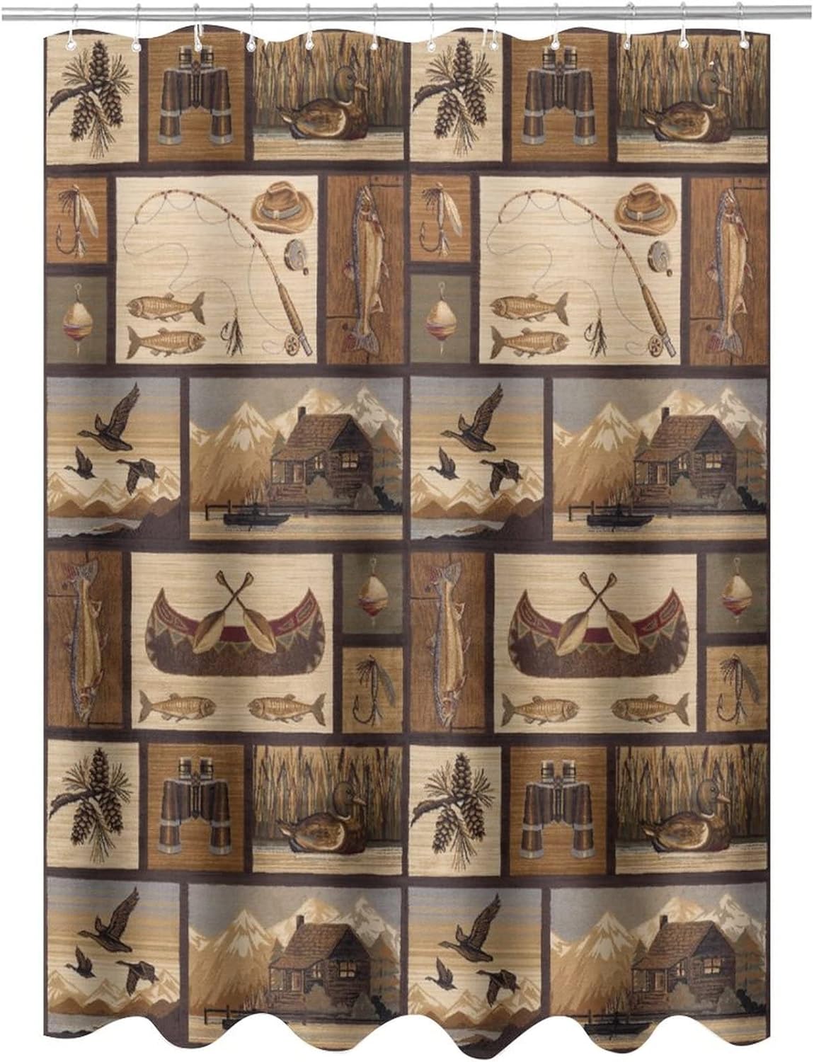 Rustic Bear Shower Curtains, Lake Country Lodge Cabin Moose Fabric Shower Curtain for Bathroom, Farmhouse Woodland Bathroom Decor with Hooks 72X72 Inches