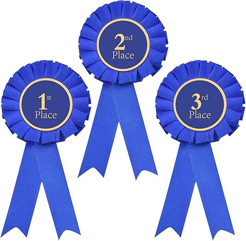 Juego de rosetas de cinta de premio, cinta de participación, cinta de participación, cinta honorable, cintas de premio azul, medallas de primer