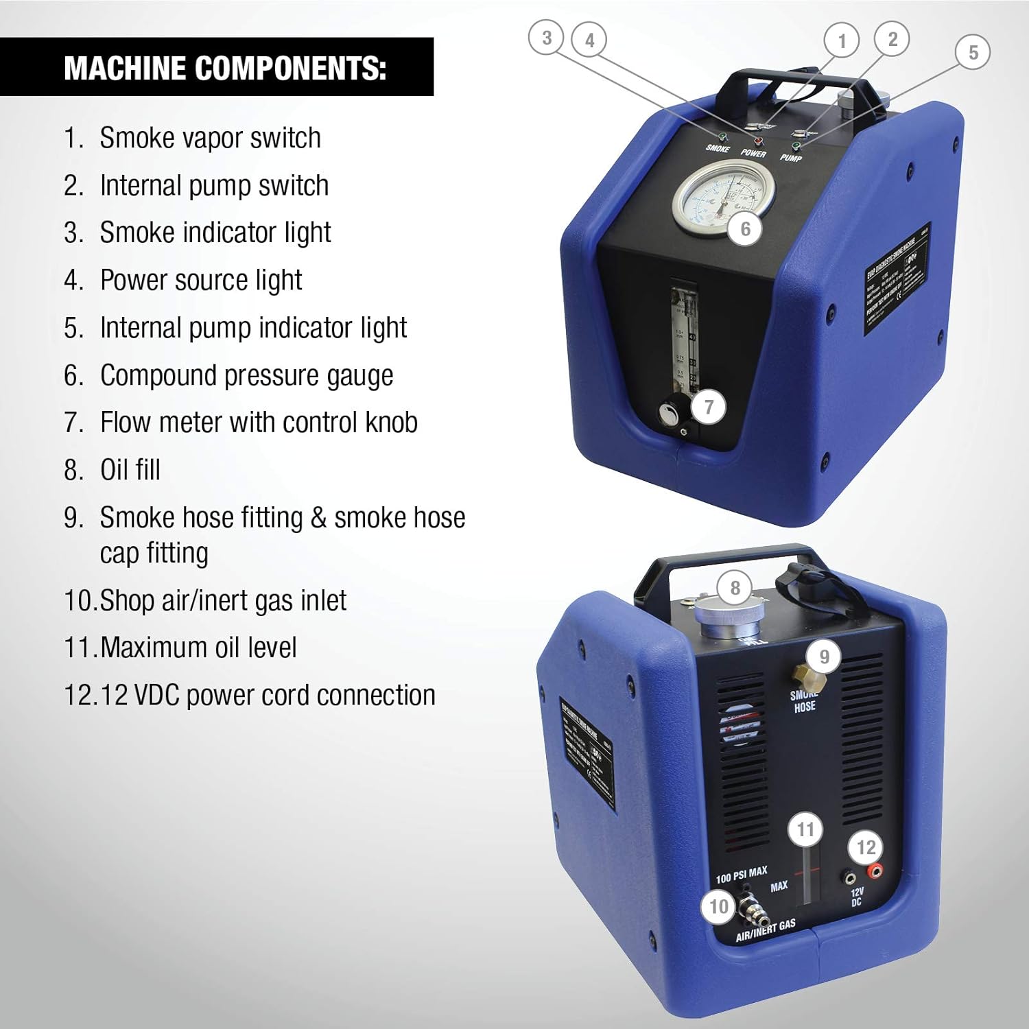 MASTERCOOL (43060-EV) EVAP Diagnostic Smoke Machine with Internal Compressor, Blue,Black