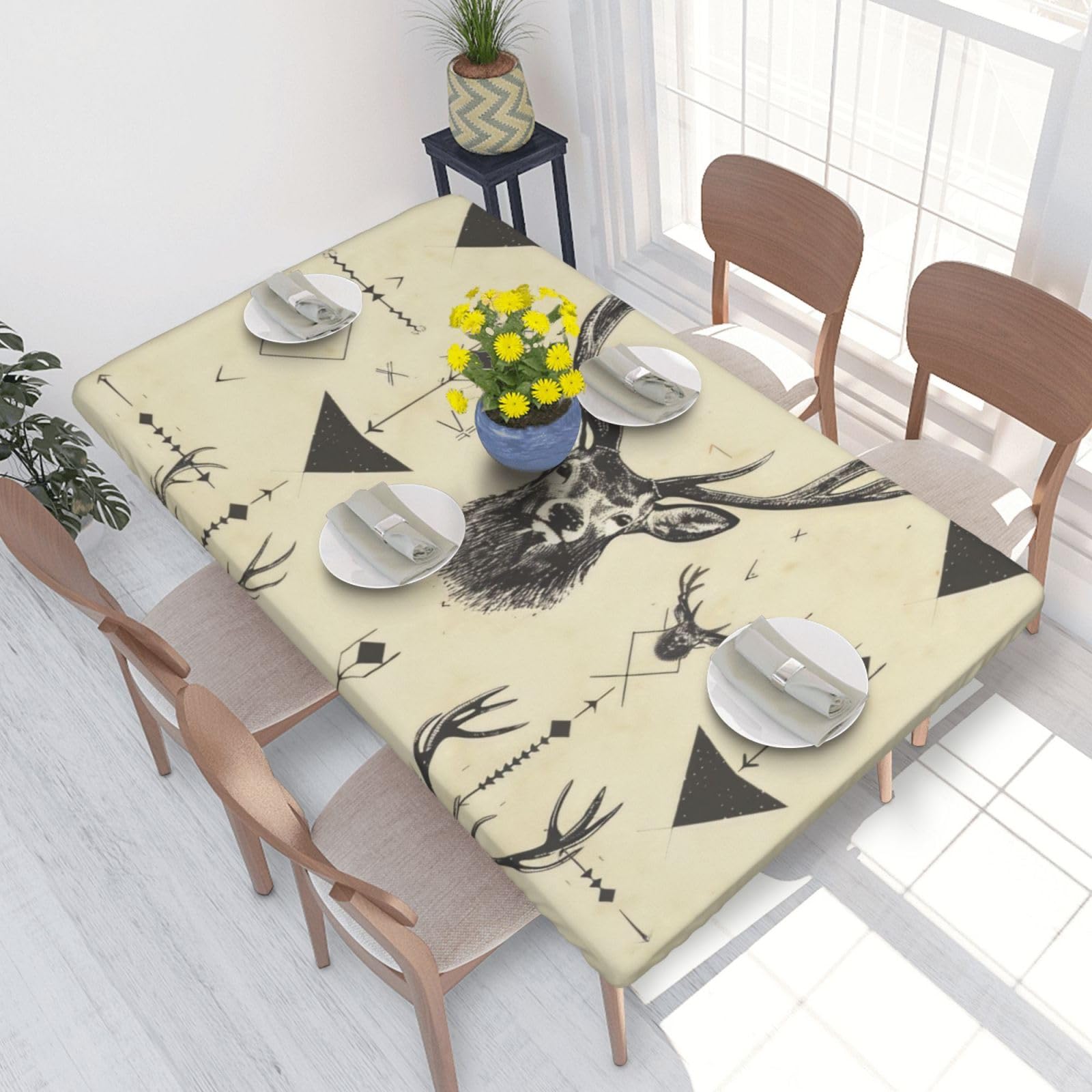 WPKJU Hunting Arrows Triangles Deer Printed Tablecloths 4ft Rectangular Table Covers Washable Polyester Decorative Table Cloth for Dining Table Picnic Wedding