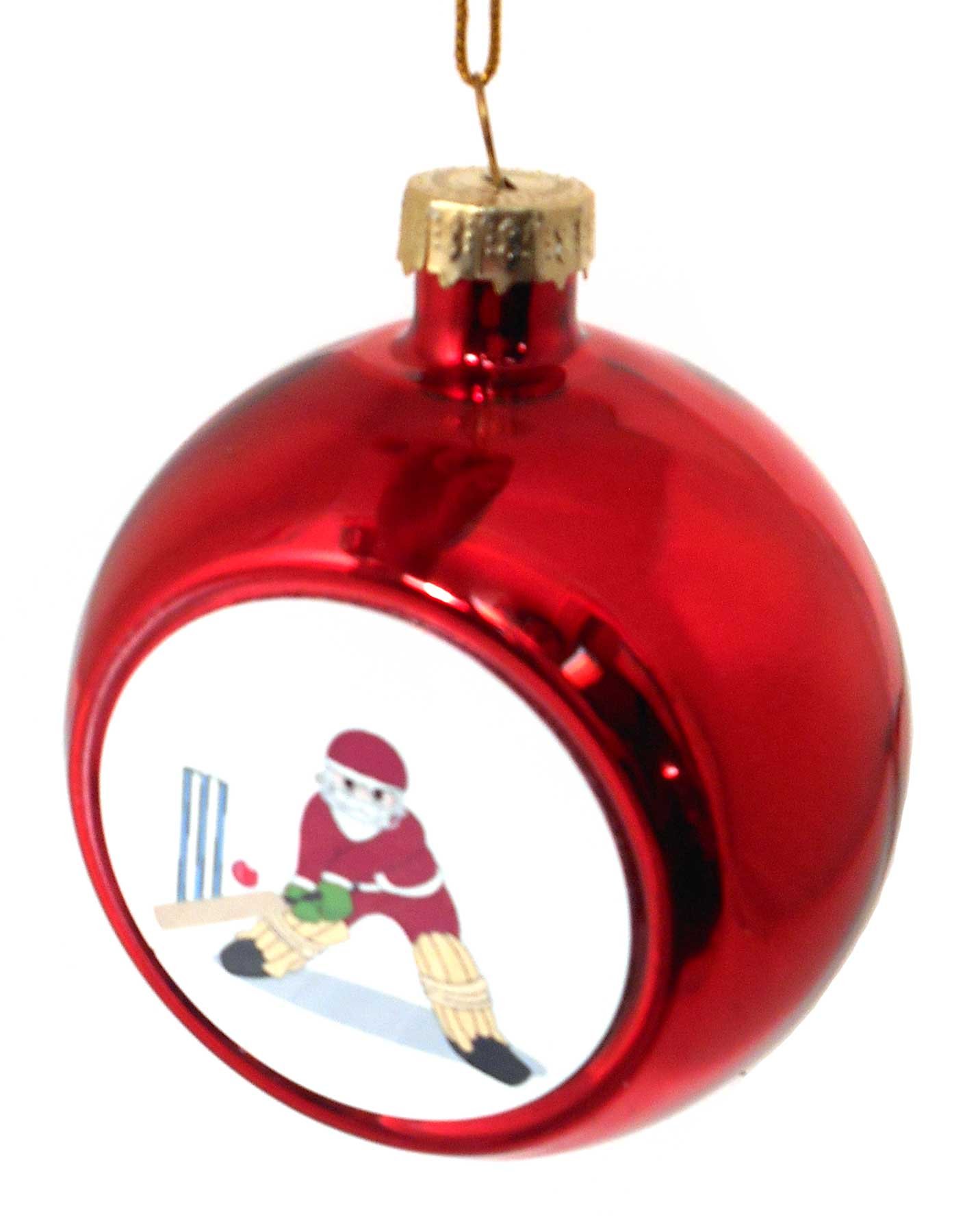 Sporting Figures Red Christmas Cricket Mini Bauble