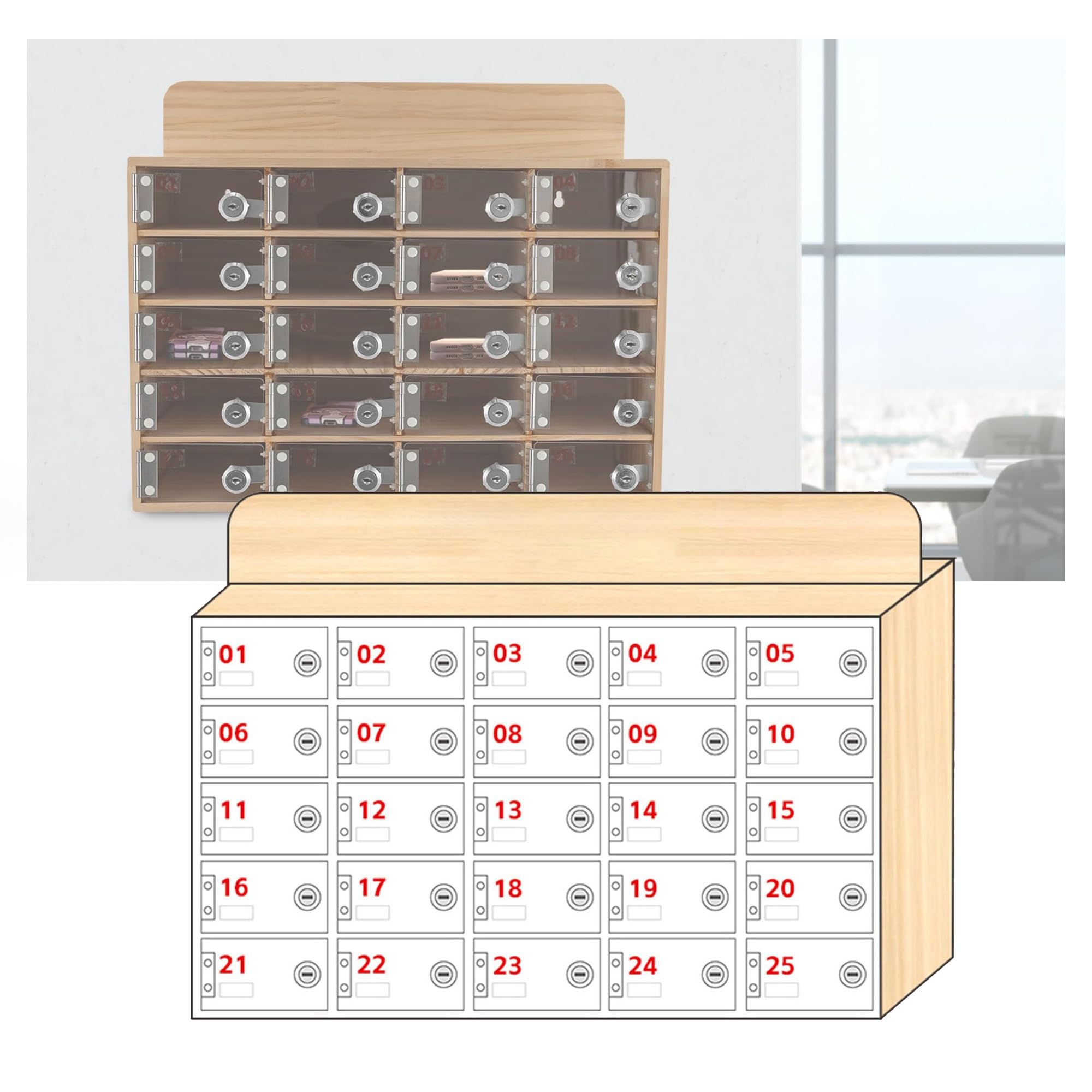 Supporto per telefono in legno per classe, 25 slot da parete, supporto per telefono cellulare, supporto per telefono in classe, accessorio da scrivania per insegnanti, soluzione salvaspazio