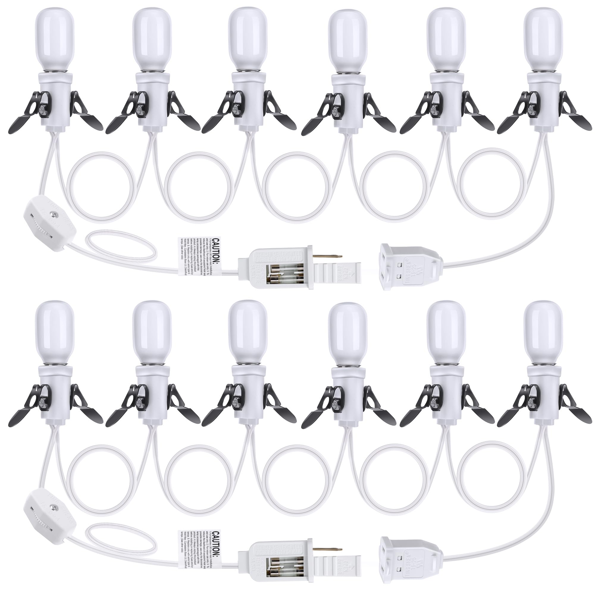 Meonum 2 Pack Accessory Cord with 6 LED T20 Bulbs, Indoor Blow Mold Light White with Switch, E12 Christmas Village House Light with Fuse, Snow Village Light Replacement Cord for Holiday Decor