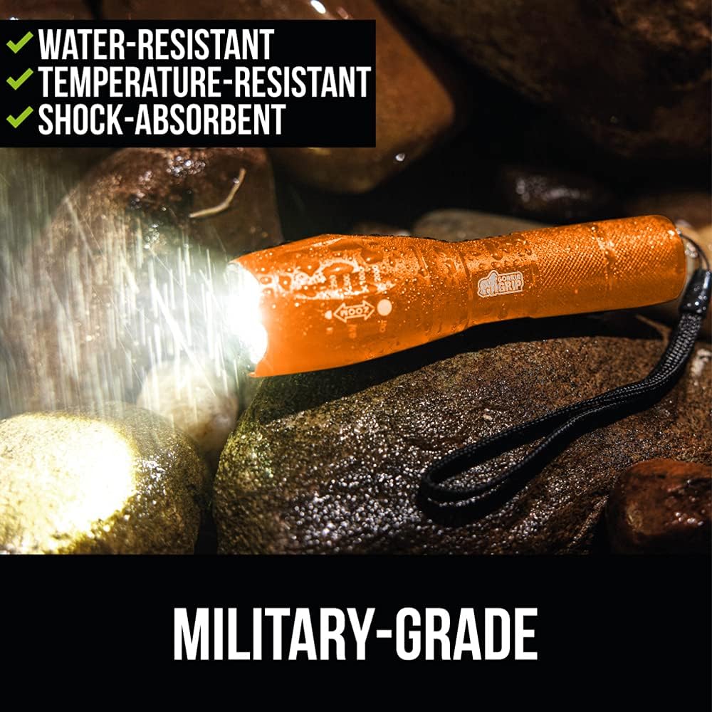 Gorilla Grip Tactical Handheld LED Flashlight, Ultra Bright 5 Mode, Long Lasting, Water Resistant, High Lumen, 750 FT Zoomable Flashlights, Camping Accessories, Outdoor Gear, Emergency Outages, Orange : Tools & Home Improvement