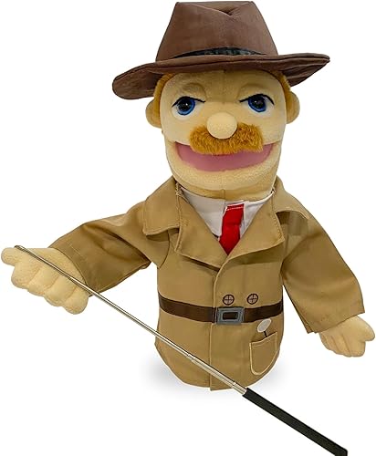 Marioneta de entrilocuista de 16 pulgadas, títeres de mano para niños, marionetas de detective de felpa para adultos con marionetas de boca