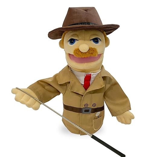 16"Puppet Entriloquist Puppet,Hand Puppets for Kids Plush Detective Puppets for Adults with Removable Mouth Puppets for Kids Ages 4-8，Hand Puppets for Adults with Scalable Puppet Control Rod