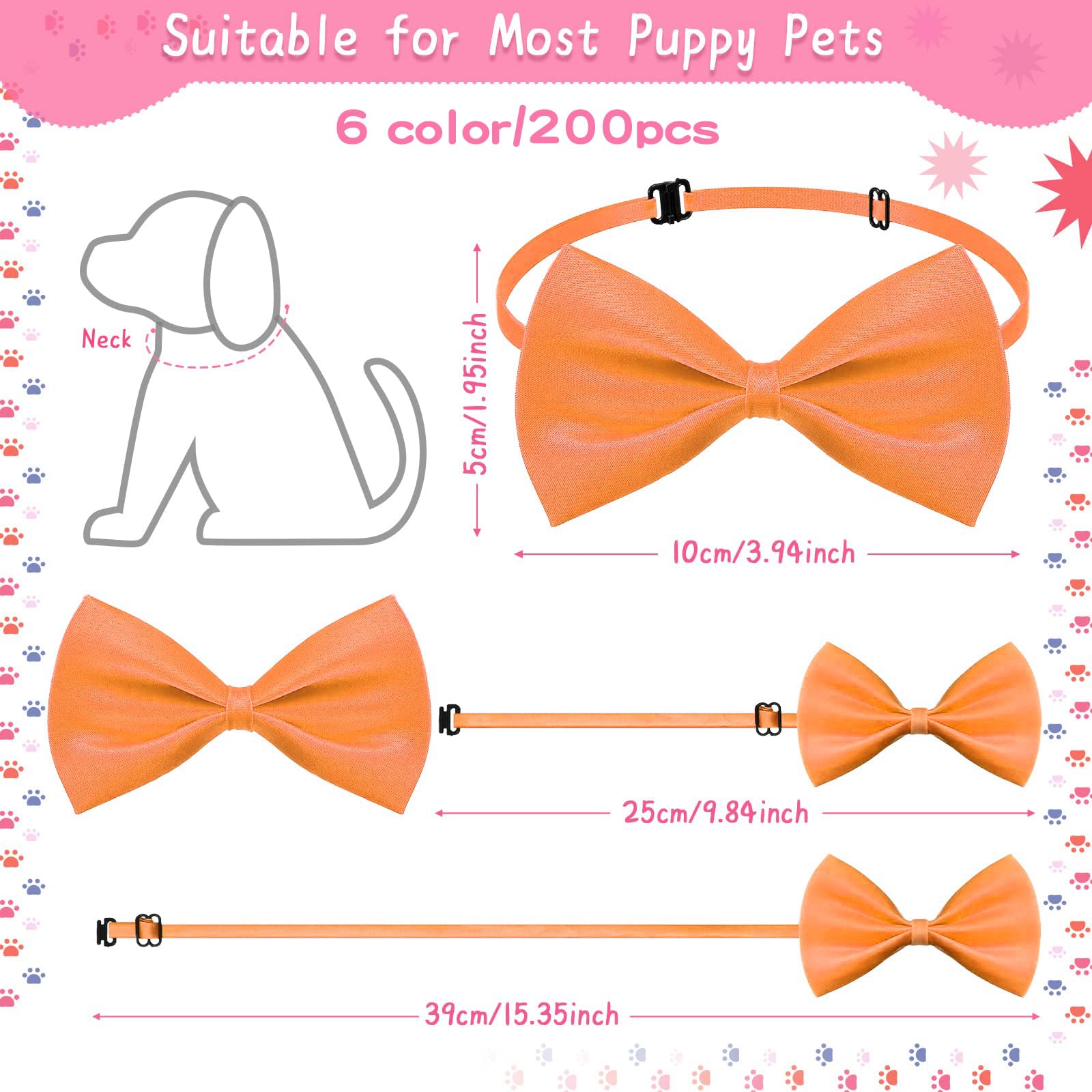 Potchen 200 Stück große Hunde-Fliegen mit verstellbarem Halsband, für Welpen, Katzen, Hunde, Haustierpflege-Zubehör für kleine, mittelgroße Mädchen, Jungen, Urlaub, Festival, Hochzeit, Geburtstag