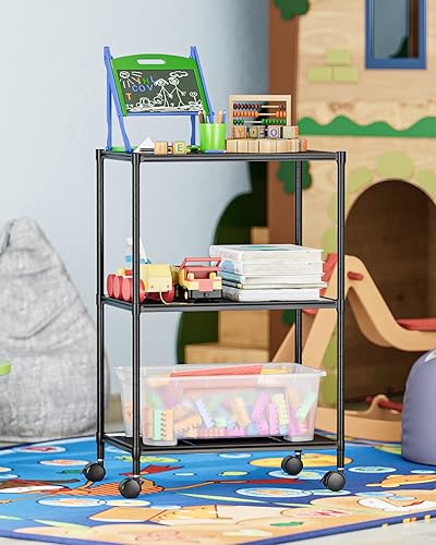 Miniatura 7 de OVICAR Estantes de almacenamiento de alambre de 3 niveles, estantes ajustables con ruedas, estante de almacenamiento de metal de acero para cocina,