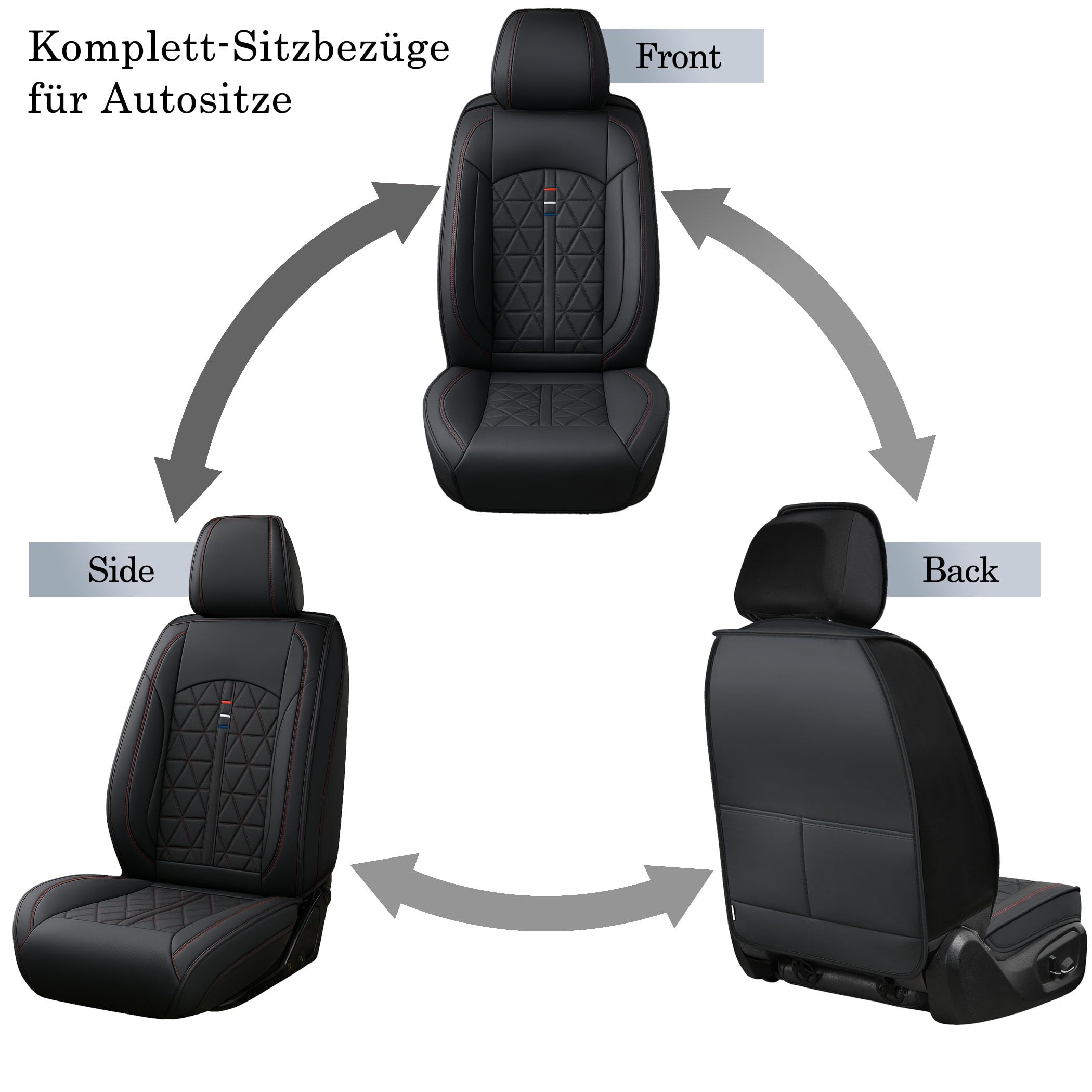 5-częściowy komplet pokrowców na fotele samochodowe, uniwersalny zestaw kompletny, pasuje do Skoda Fabia Octavia Rapid Spaceback Superb Yeti, czarny – pokrowce na fotele z PU skóry (kompletny