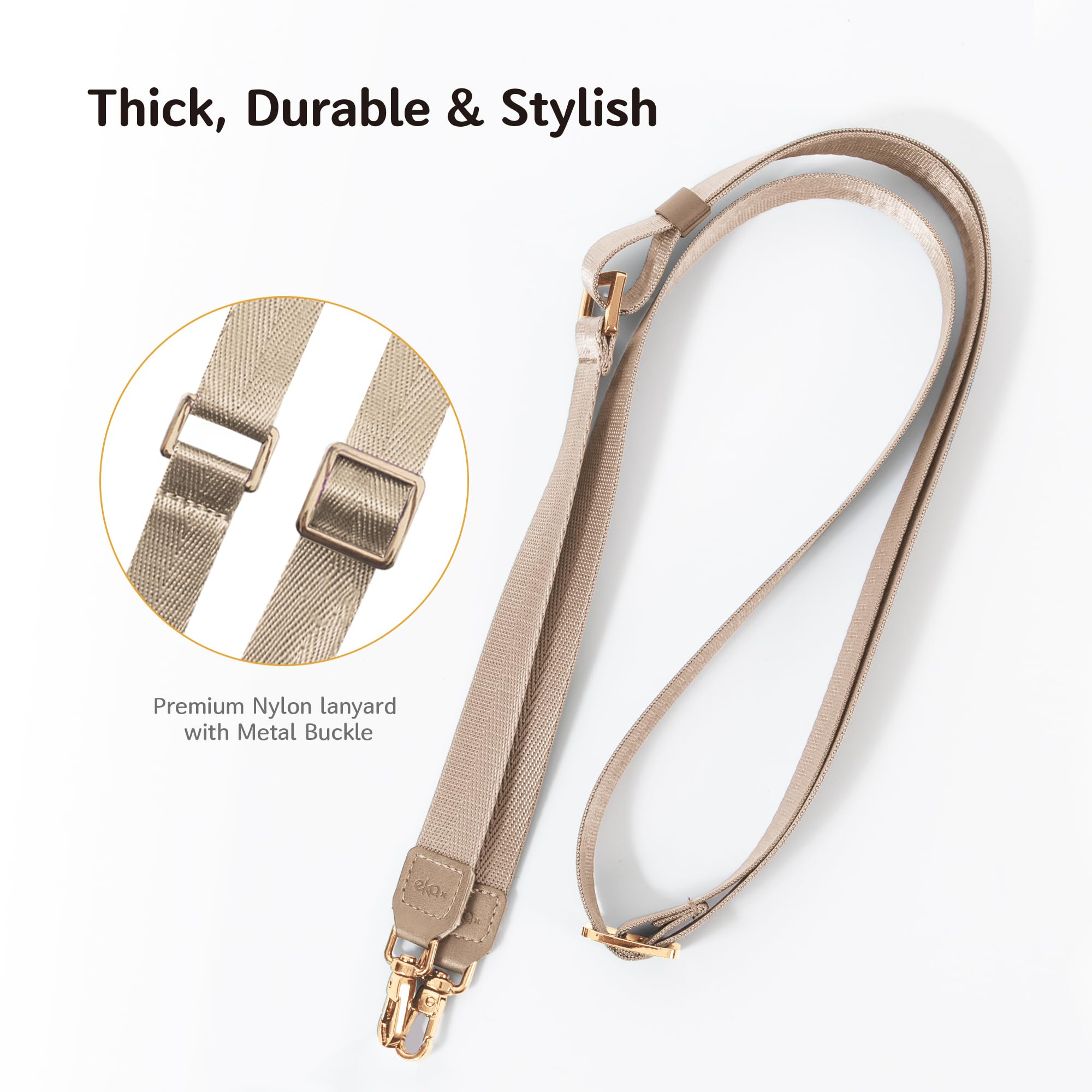 EKAX Universal-Handy-Umhängeband, 2 x verstellbare Doppelhakenriemen, 2 x klebstofffreie Haltegurte, Halshalter für Hüllen (Beige + Schwarz)