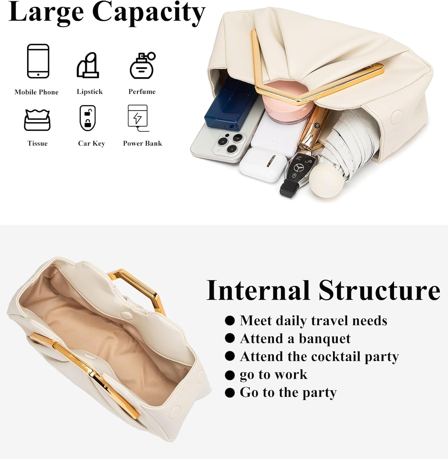 myfriday Women's Elegant Ruched Clutch Purse, Soft Dumpling Evening Purse Handbags for Wedding Prom Party Formal Events - Image 5