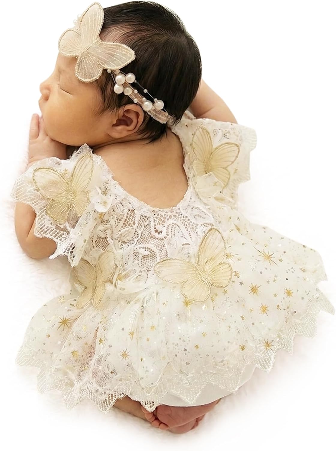 ForBaysy Newborn Girls Photography Prop Outfit Butterfly Tulle Lace Romper with Headband Photoshoot Costume Newborn Dress