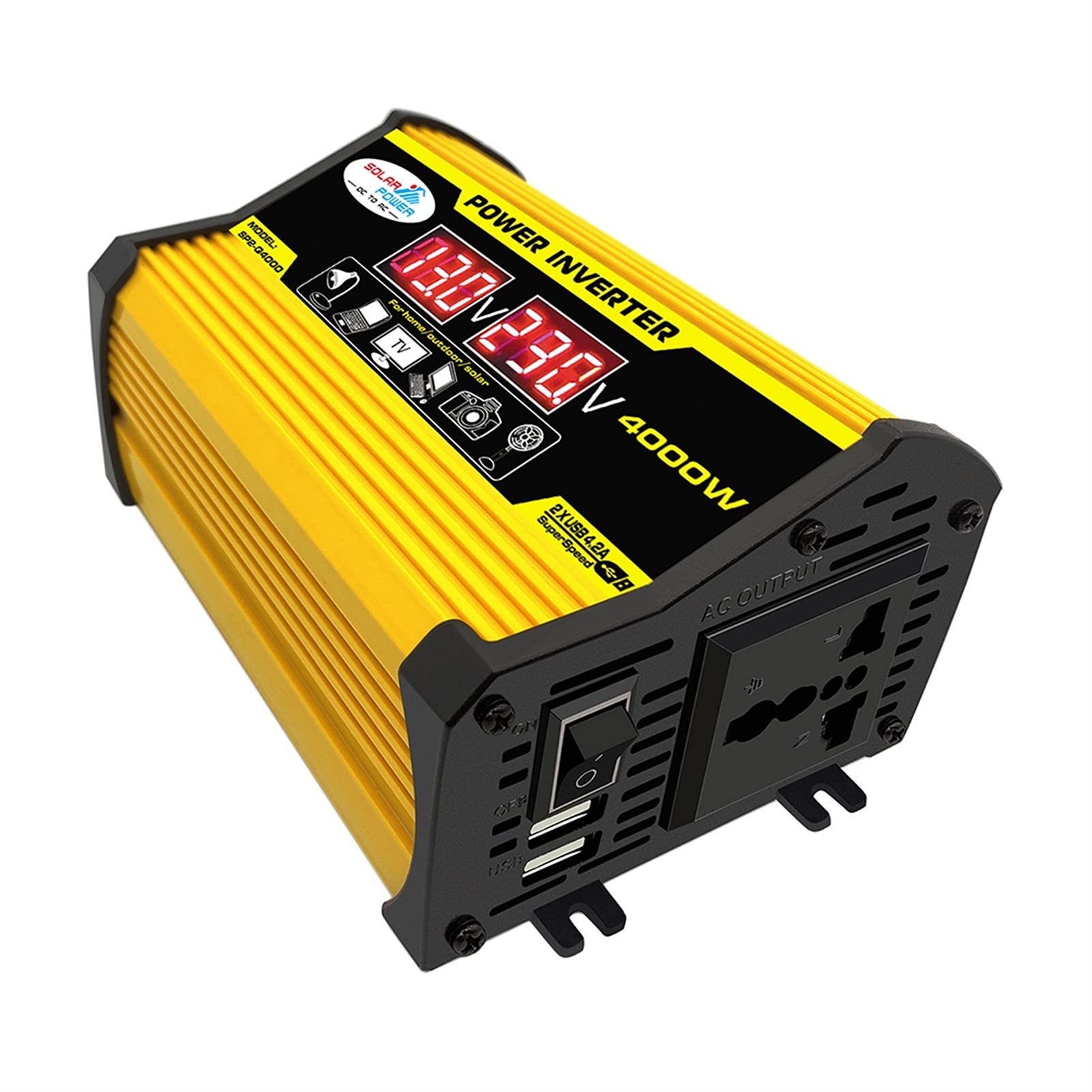Convertisseur Pur Sinus,Convertisseur 4000W 12V 220V / 110V AC de Voiture de Voiture Convertisseur Convertisseur de Chargeur Adaptateur d'inverseur
