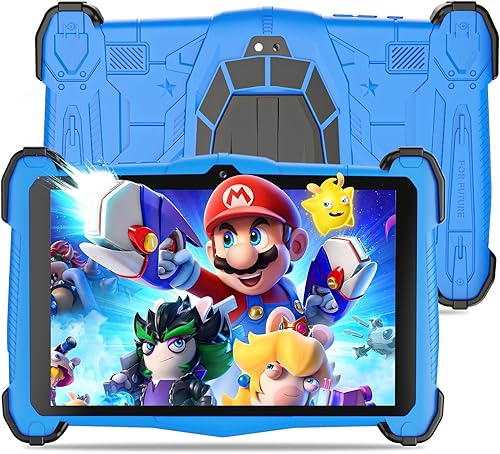 Tableta infantil de 7 pulgadas con funda a prueba de golpes, para niños de 3 a 10 años, tableta de aprendizaje educativo Android 14, 10 GB de RAM+64