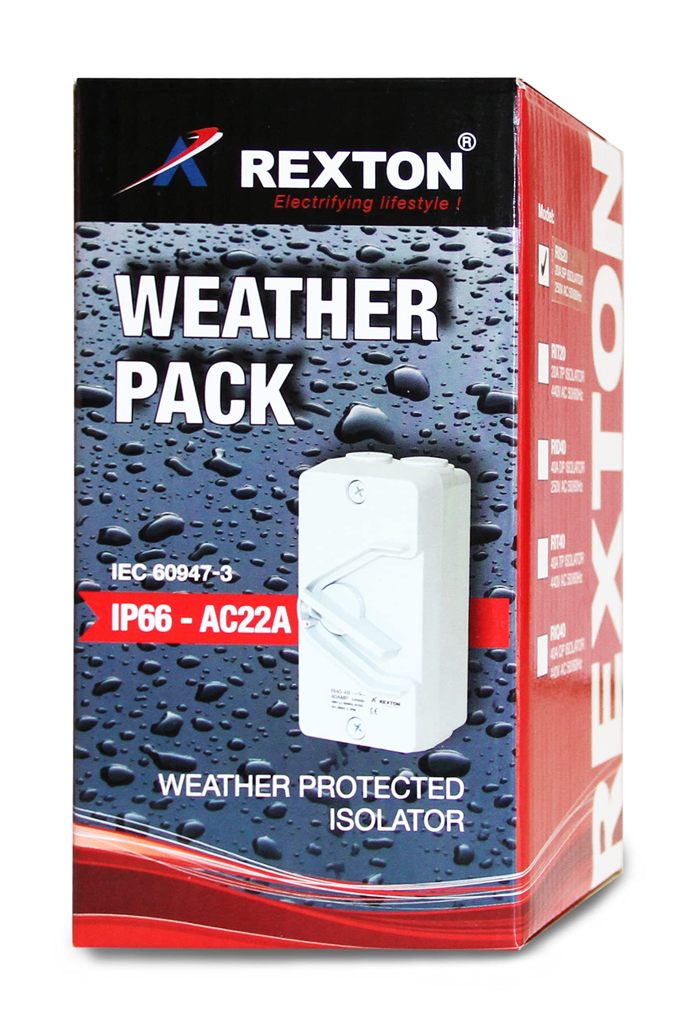 Rexton Weatherproof Isolator IS100 35A 4 Pole IP66 Grey Push Button Manual Switch