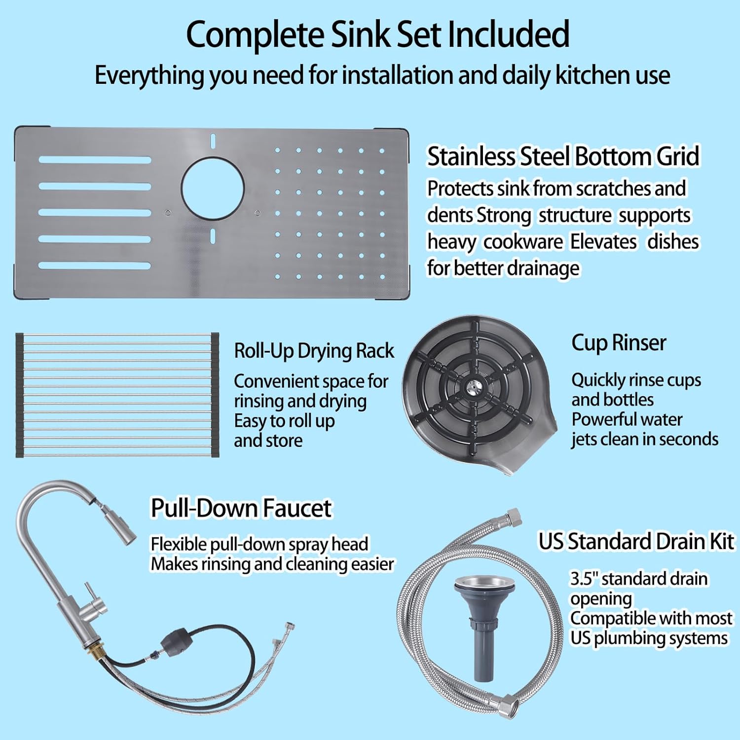 Kitchen Sink, 304 Stainless Steel Sink, Single Bowl, Drop In Kitchen Sink with Complete Accessories, Perfect for Homes, Apartments, and Modern Kitchens in All Settings(Stainless Steel, 30 * 18 in)