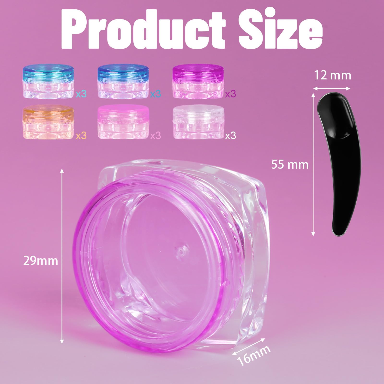 Yaunming Pack of 18 Jars 3 ml, Cream Jars for Filling Small Containers with Lids, Plastic, Travel Cosmetic Containers - Image 2