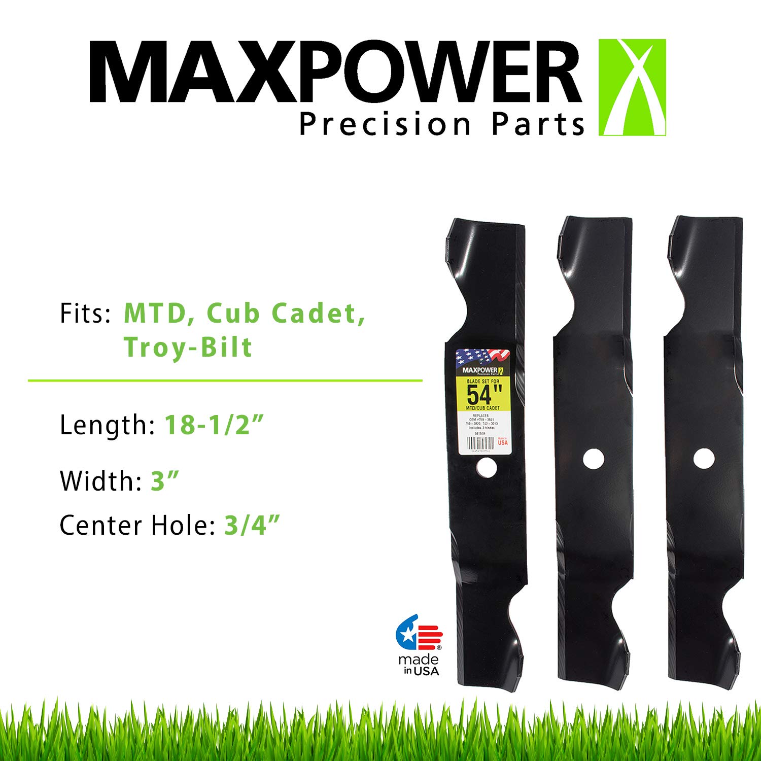 3 Blade Set for Many 54 in. Cut MTD, Cub Cadet, Troy-Bilt Mowers Replaces OEM #'s 742-3013, 759-3820, 759-3841, 50-2336 - Image 3