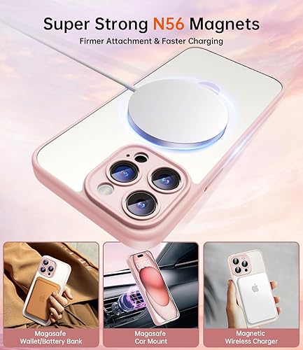 Miniatura 5 de JUESHITUO Funda para iPhone 15 ProMax con soporte magnético protección completa de la cámara compatible con MagSafe grado mil, a prueba de golpes,