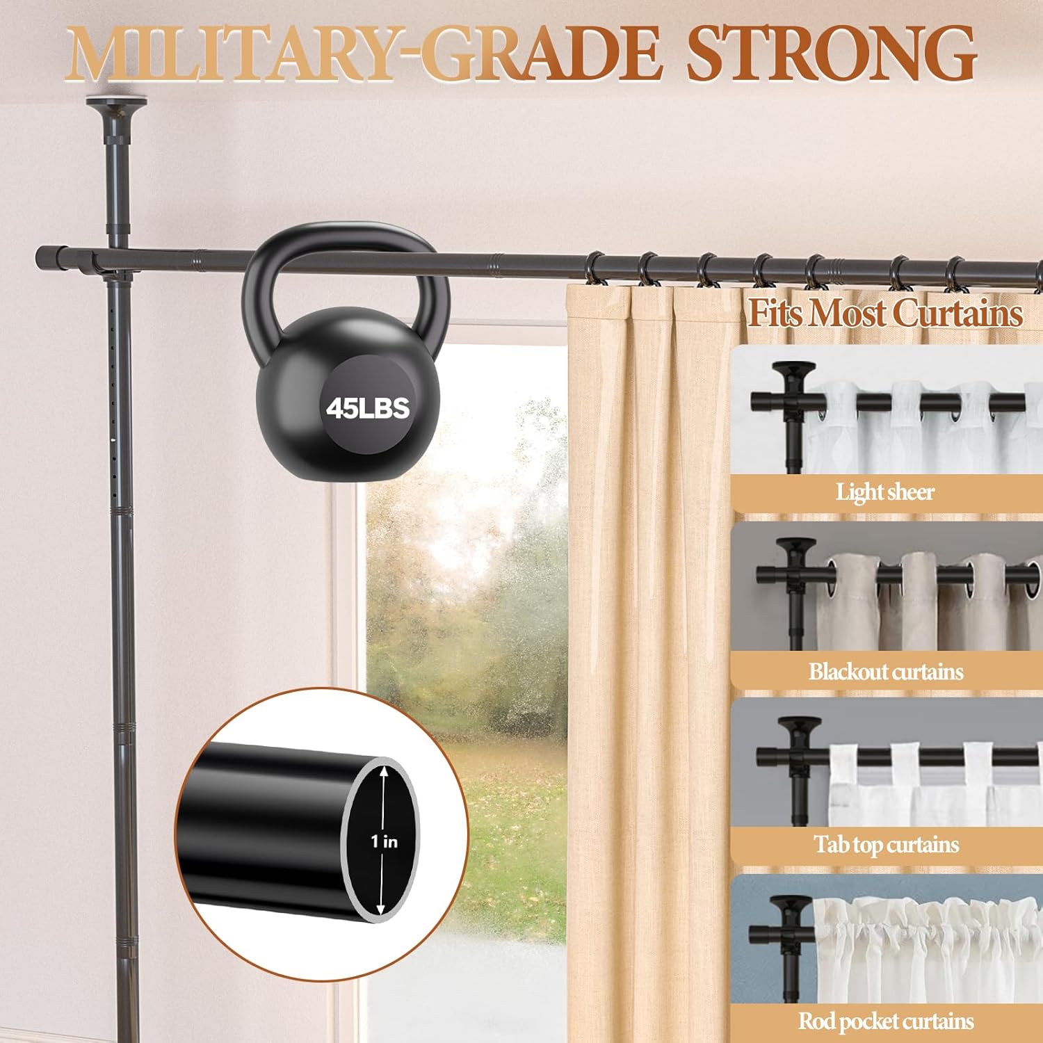 Room Divider Curtain Rod No Drilling, 4-9ft (H) 28-142inch(W) Adjustable Heavy Duty Floor to Ceiling Tension Rod Wall Dividers, Easy Assembly Temporary Privacy Separator for Room Separation Black