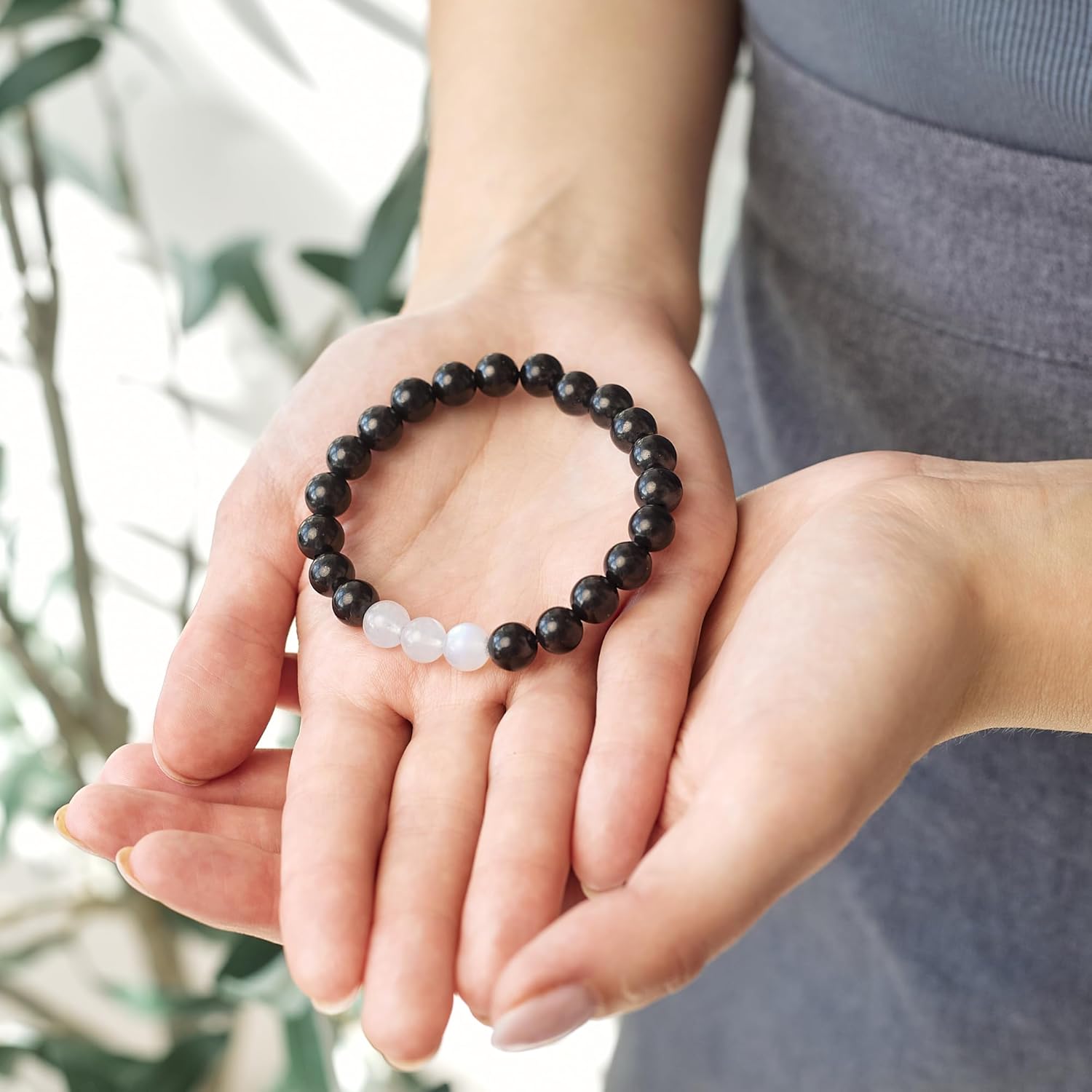 Karelian Heritage Shungite & Moonstone Stretchy Stone Bracelet for Women | Authentic Shungite Crystal Jewelry | Protective Powerful Defender Stone Bracelet | Healing Crystal BO31 - Image 4