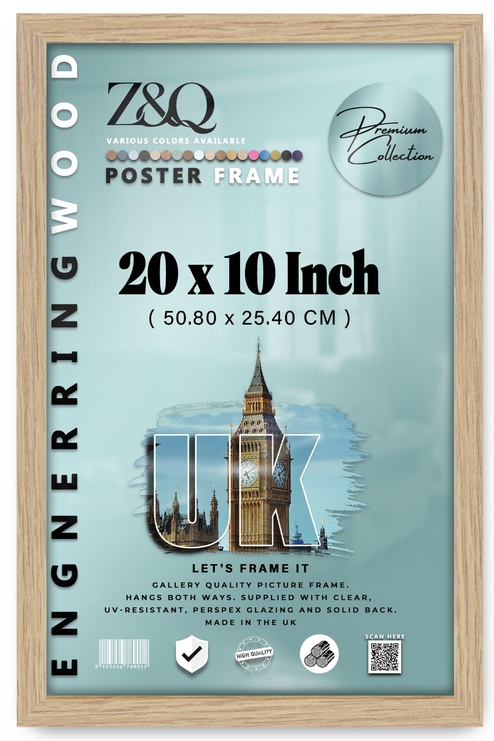 Z&Q - Flat Versatile MDF Wood Finish20 x 10 Inch Poster Frame | for Art Gallery (50.80 x 25.40 CM) Wall Décor & Room Display [ Oak ] — image 1